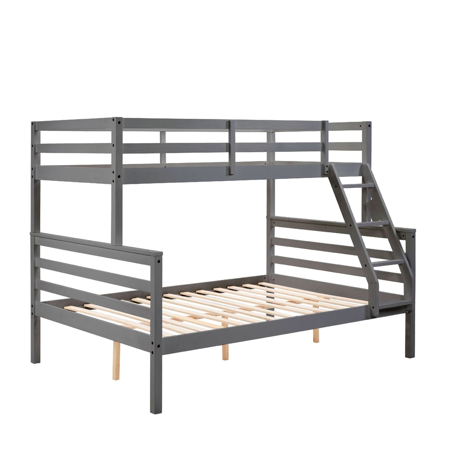 Shared Room Solution Twin Over Full Wood Bunk Bed, Gray with Ladder and High Guardrail | Just Better Bunk Beds