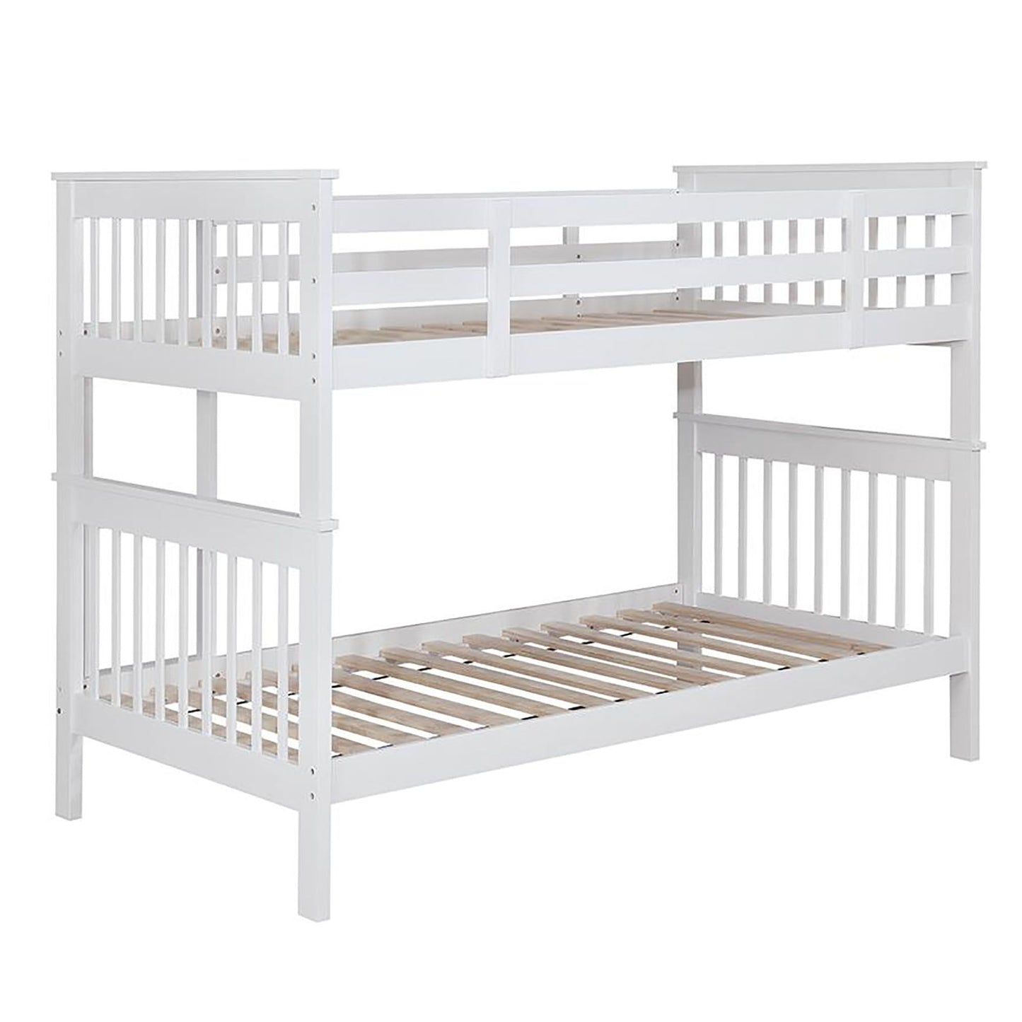 House-Style Twin Over Twin Wood Bunk Bed with White Slatted Headboard | Just Better Bunk Beds