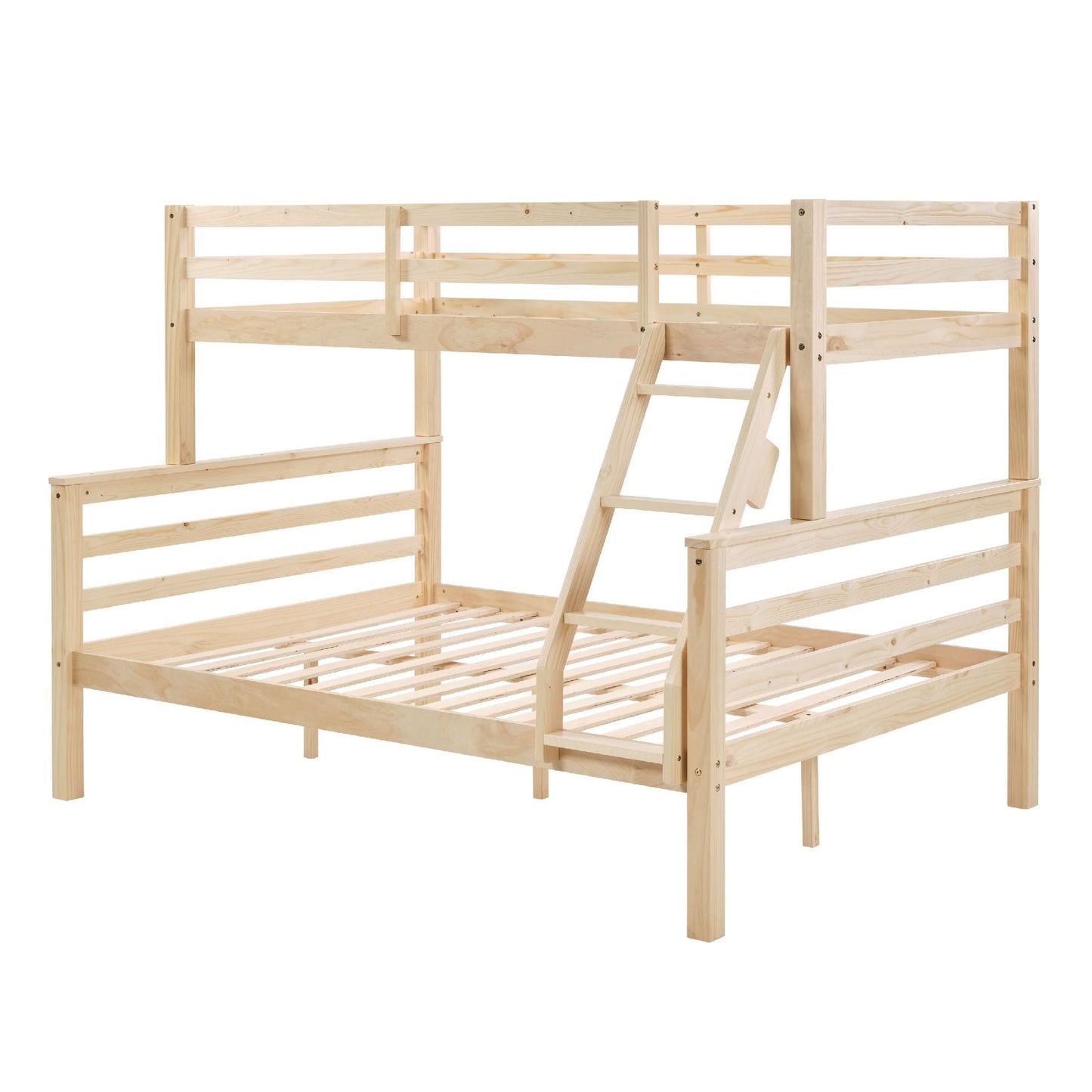 Durable Twin Over Full Wood Bunk Bed with Thick Posts, High Guardrail, Ladder, Natural | Just Better Bunk Beds
