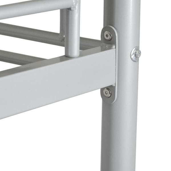 Twin Size Gray Iron Bunk Bed with Ladder for Kids - Stylish and Space-Saving Design