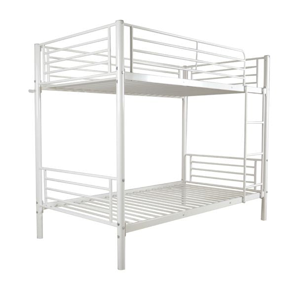Kids Bedroom Twin Metal Bunk Bed with Ladder, White | Just Better Bunk Beds