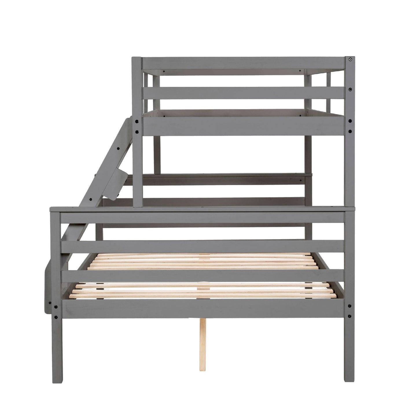 Shared Room Solution Twin Over Full Wood Bunk Bed, Gray with Ladder and High Guardrail | Just Better Bunk Beds