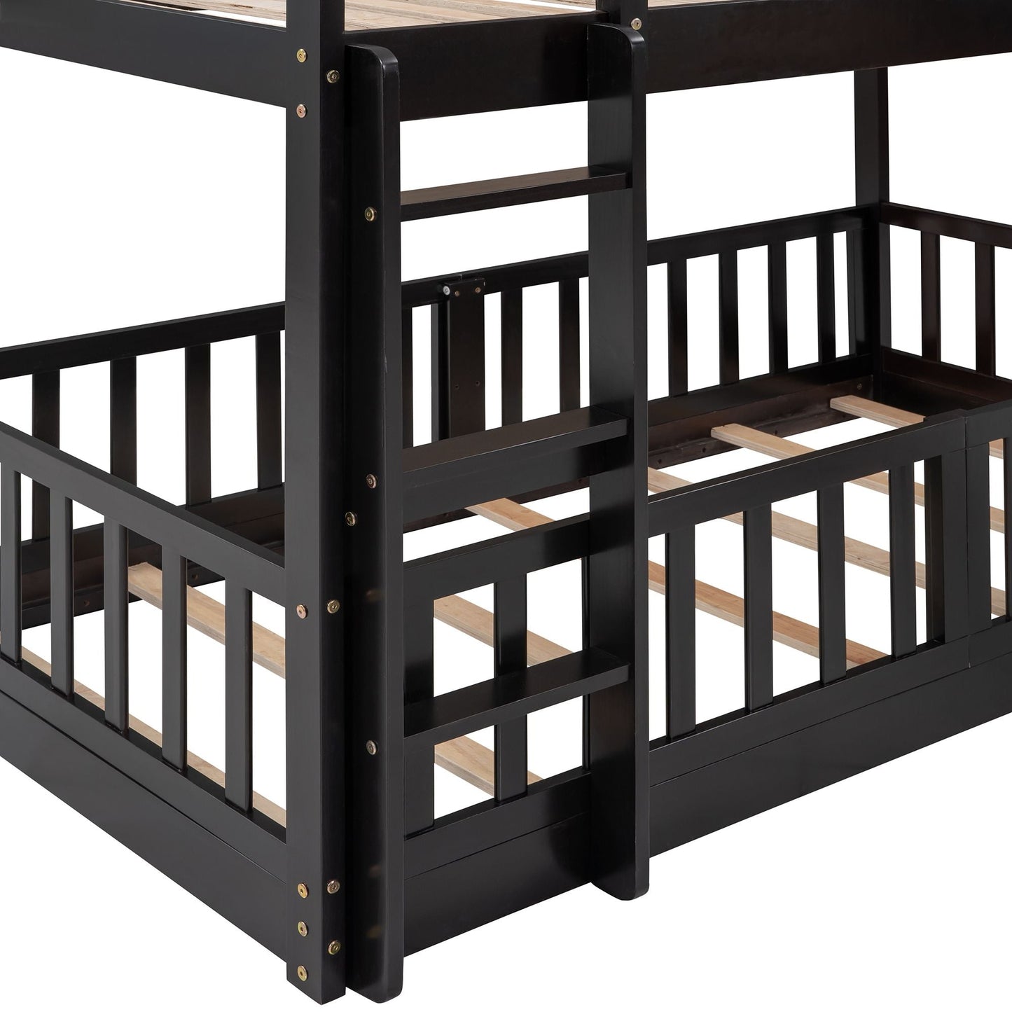 Kids Bedroom Twin Over Twin Wood Bunk Bed with Slide and Ladder, Espresso | Just Better Bunk Beds