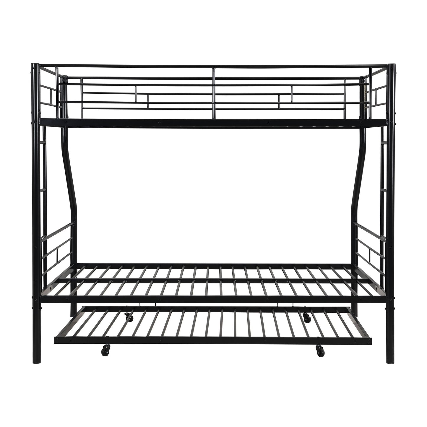 Twin Over Full with trundle Metal Bunk Bed ,  No Box Spring Needed,  Easy Assemble