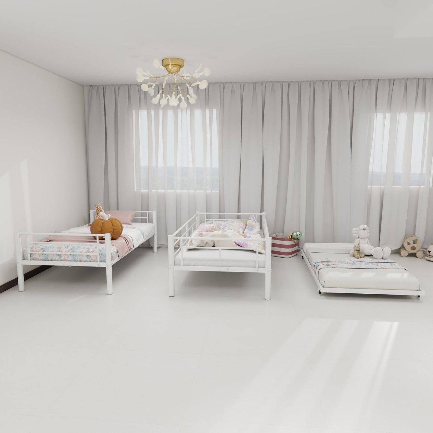 Heavy-duty Sturdy Meta Twin over Twin Bunk Bed/l/ Noise Reduced/ Safety Guardrail/No Box Spring Needed, White