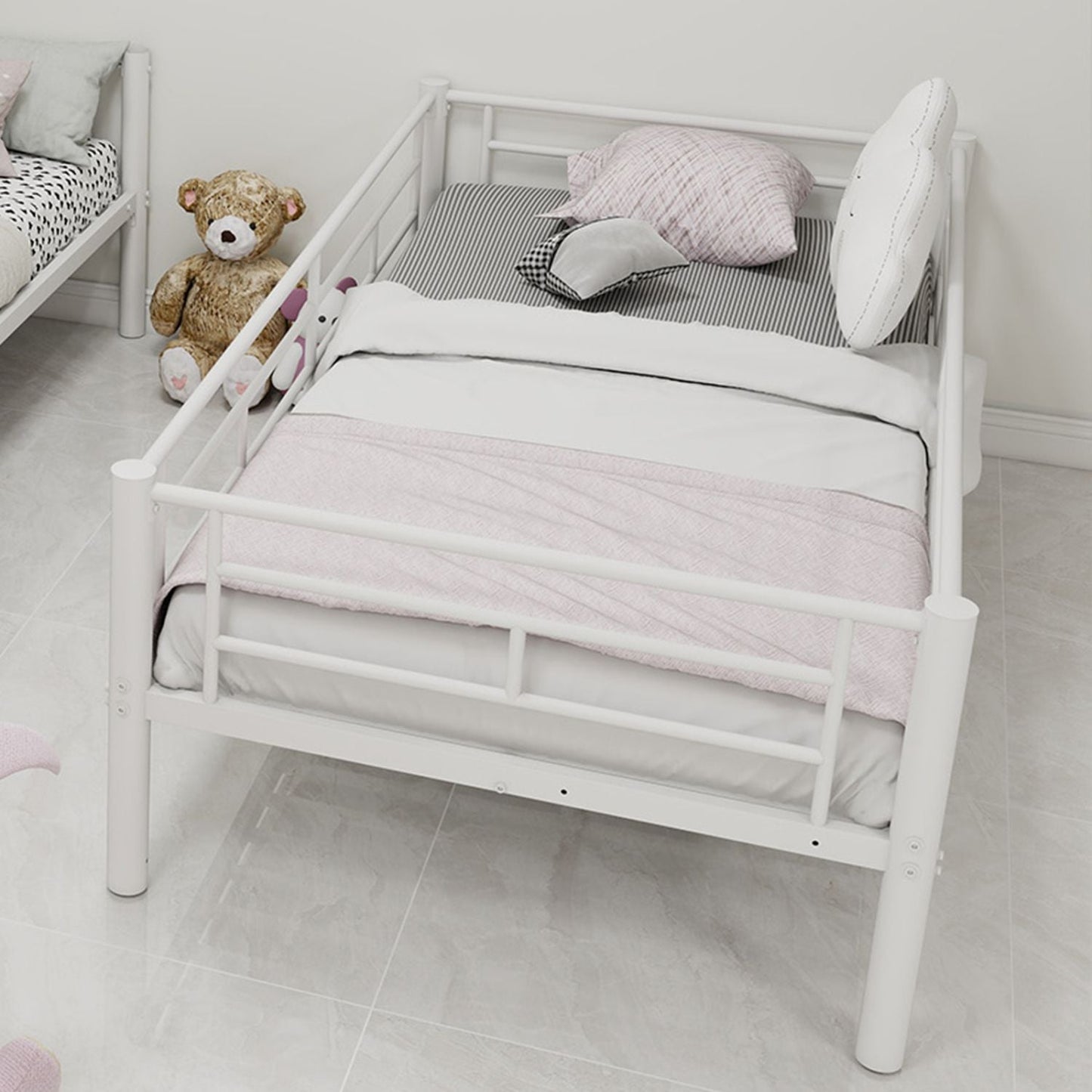 Convertible Twin Over Twin Metal Bunk Bed with Ladder and Guardrail, Metal | Just Better Bunk Beds