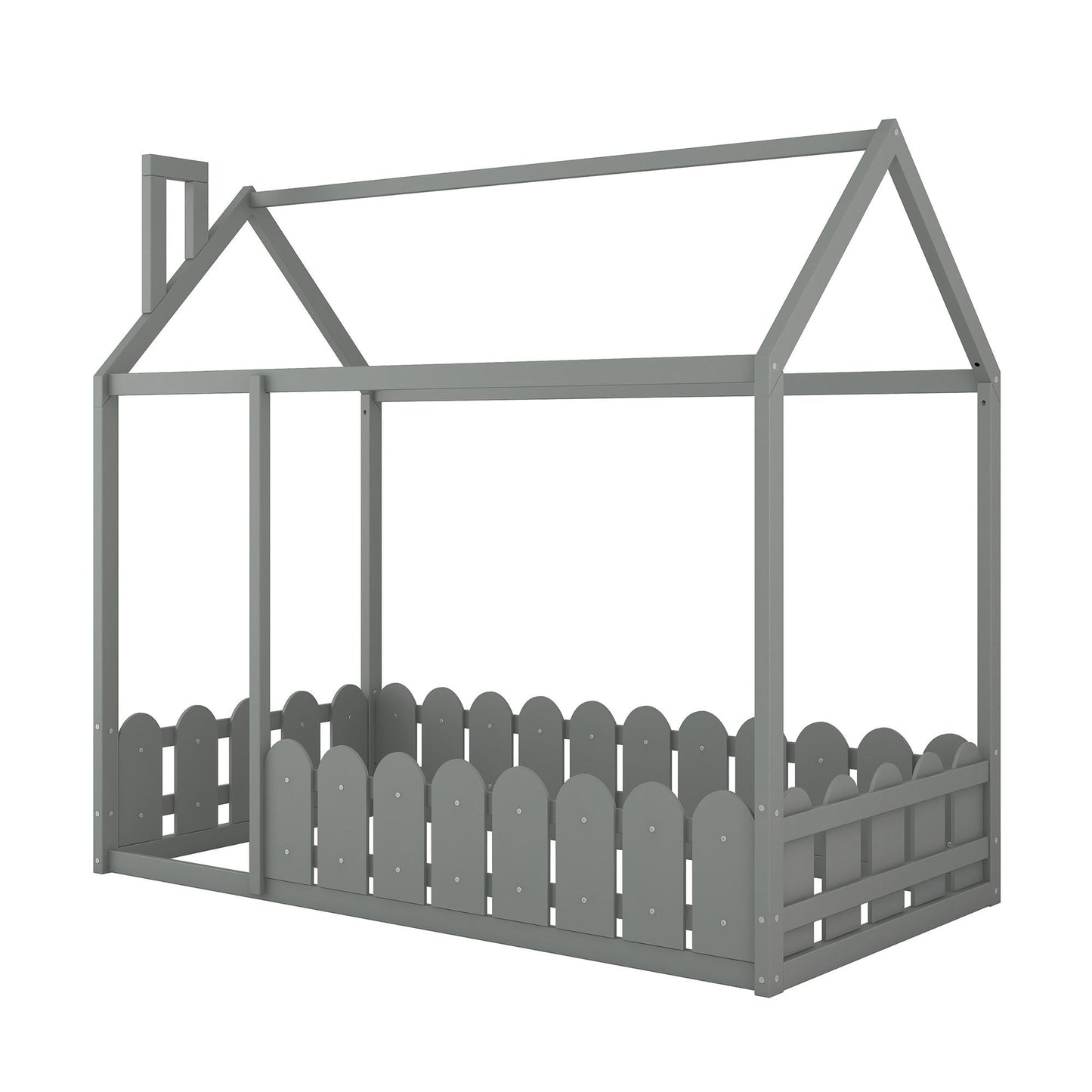 House-Style Twin Wood Bed Frame with Fence for Kids and Teens, Espresso, Gray, White | Just Better Bunk Beds