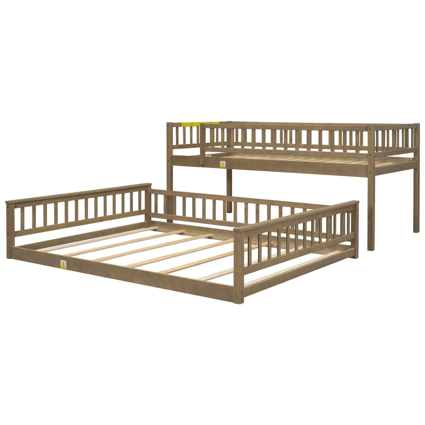 Shared Room Solution Twin XL Over Queen Wood Bunk Bed, Walnut | Just Better Bunk Beds