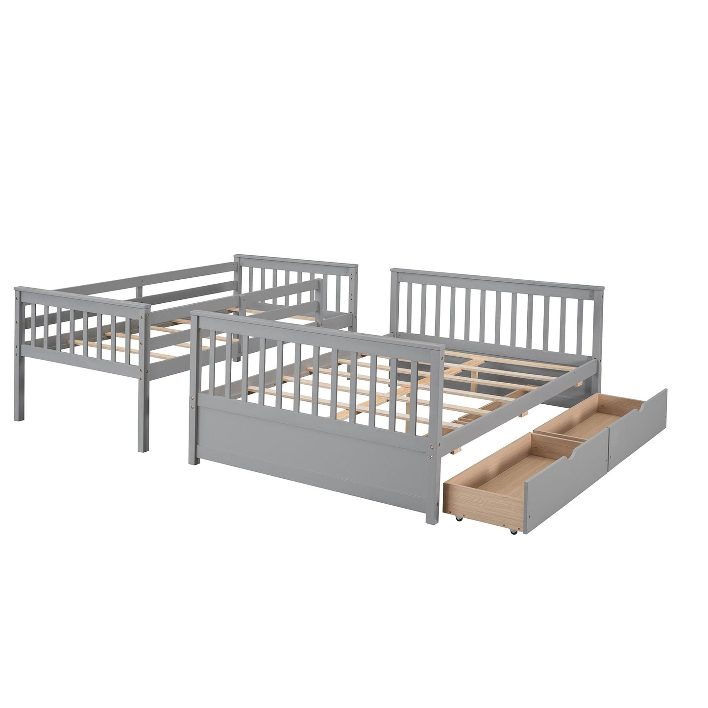 Kids Bedroom Twin Over Full Wood Bunk Bed with Ladders and Storage Drawers, Gray | Just Better Bunk Beds