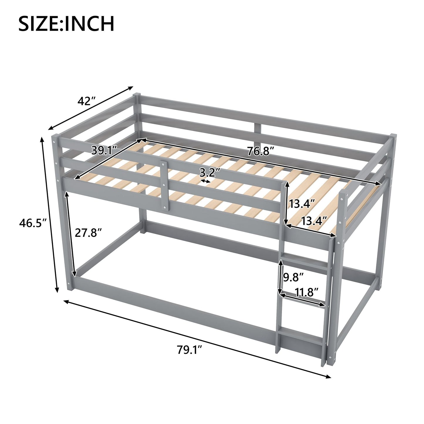 Kids Bedroom Twin Over Twin Wood Floor Bunk Bed with Ladder, White | Just Better Bunk Beds