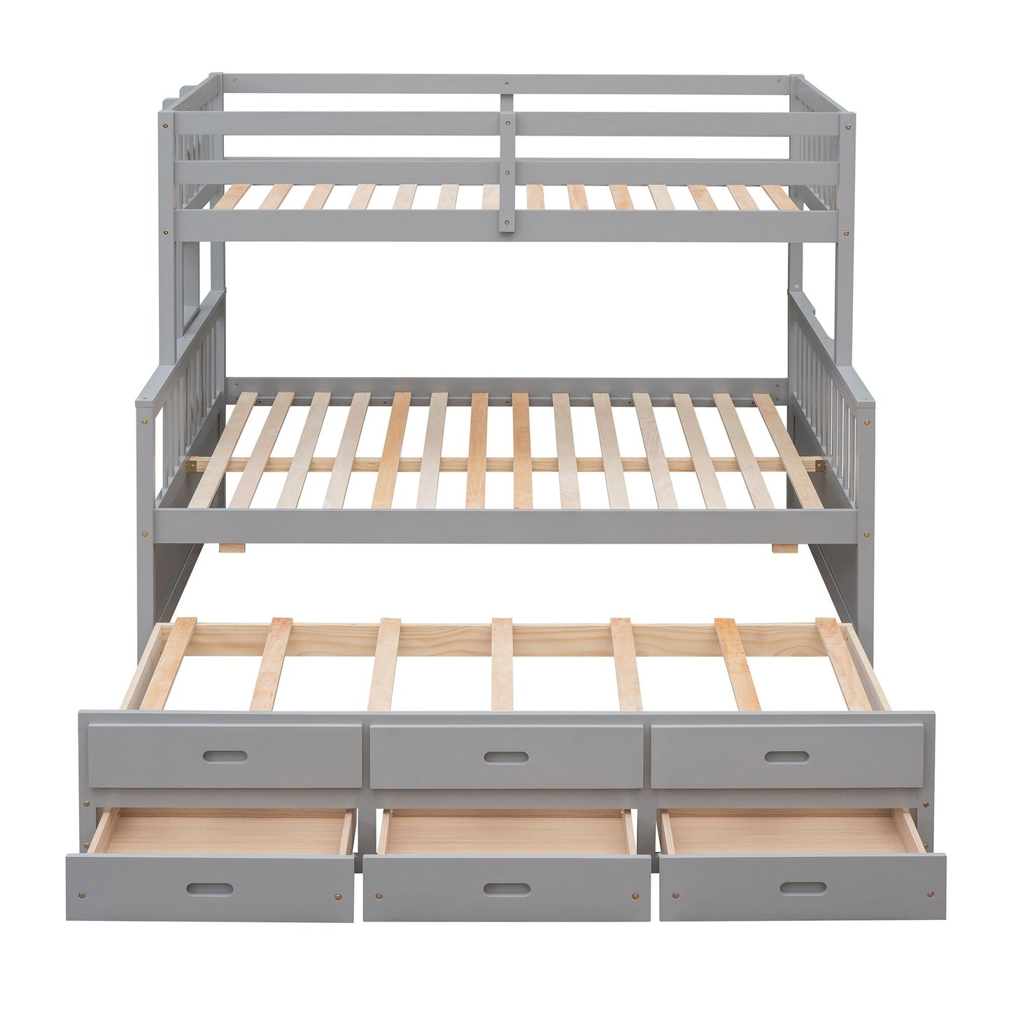 Shared Room Solution Twin Over Full Wood Bunk Bed with Twin Trundle and Drawers, White | Just Better Bunk Beds