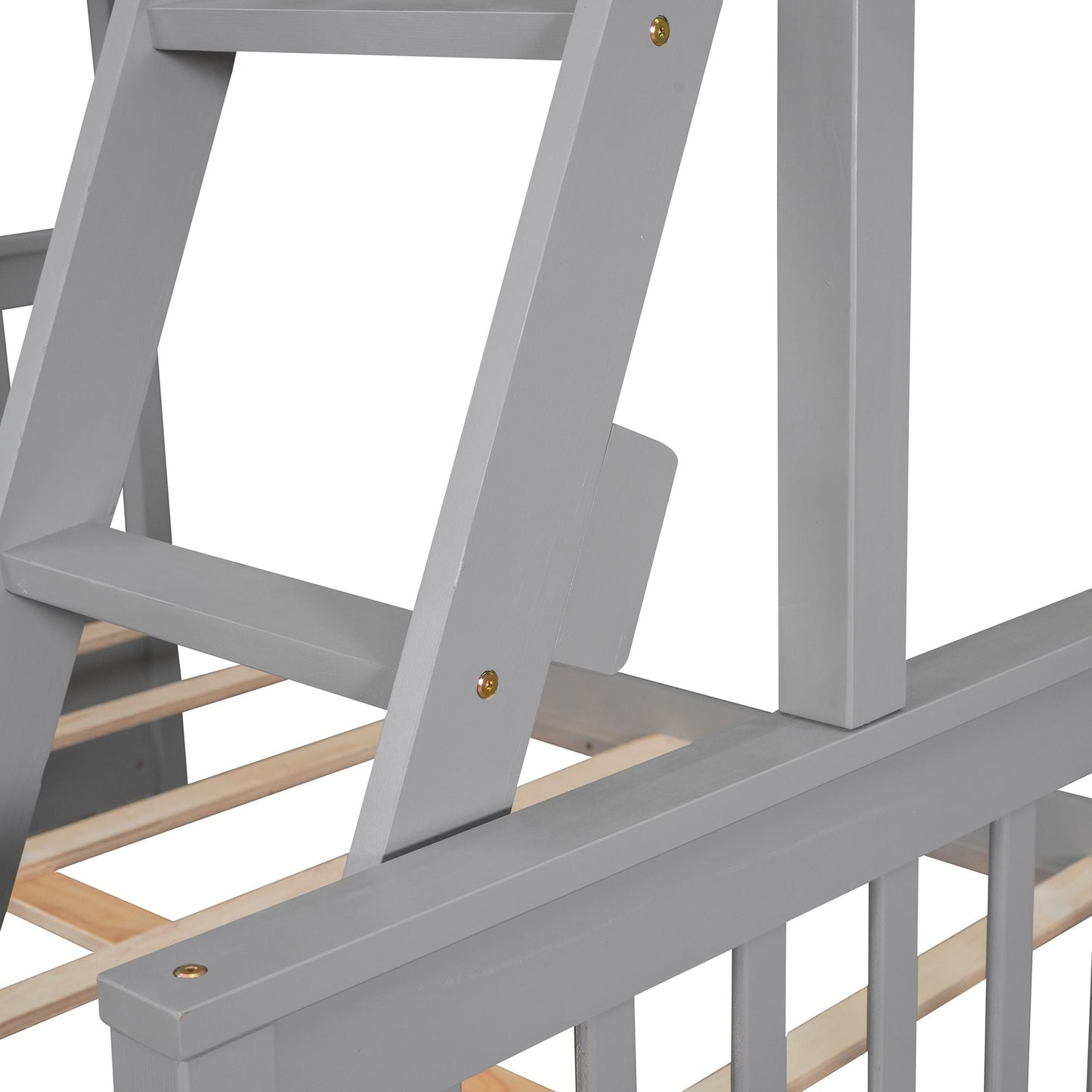 Kids Bedroom Twin Over Full Wood Bunk Bed with Ladders and Storage Drawers, Gray | Just Better Bunk Beds
