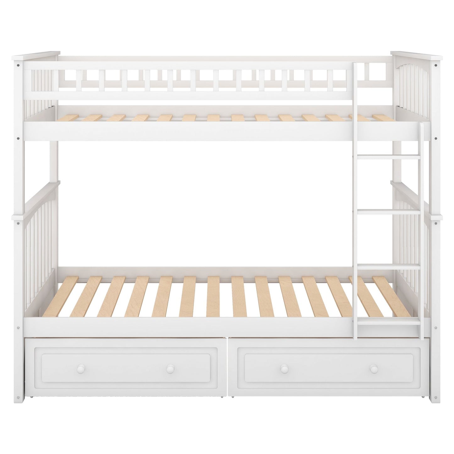 Twin over Twin Bunk Bed with Drawers,  Convertible Beds,  White