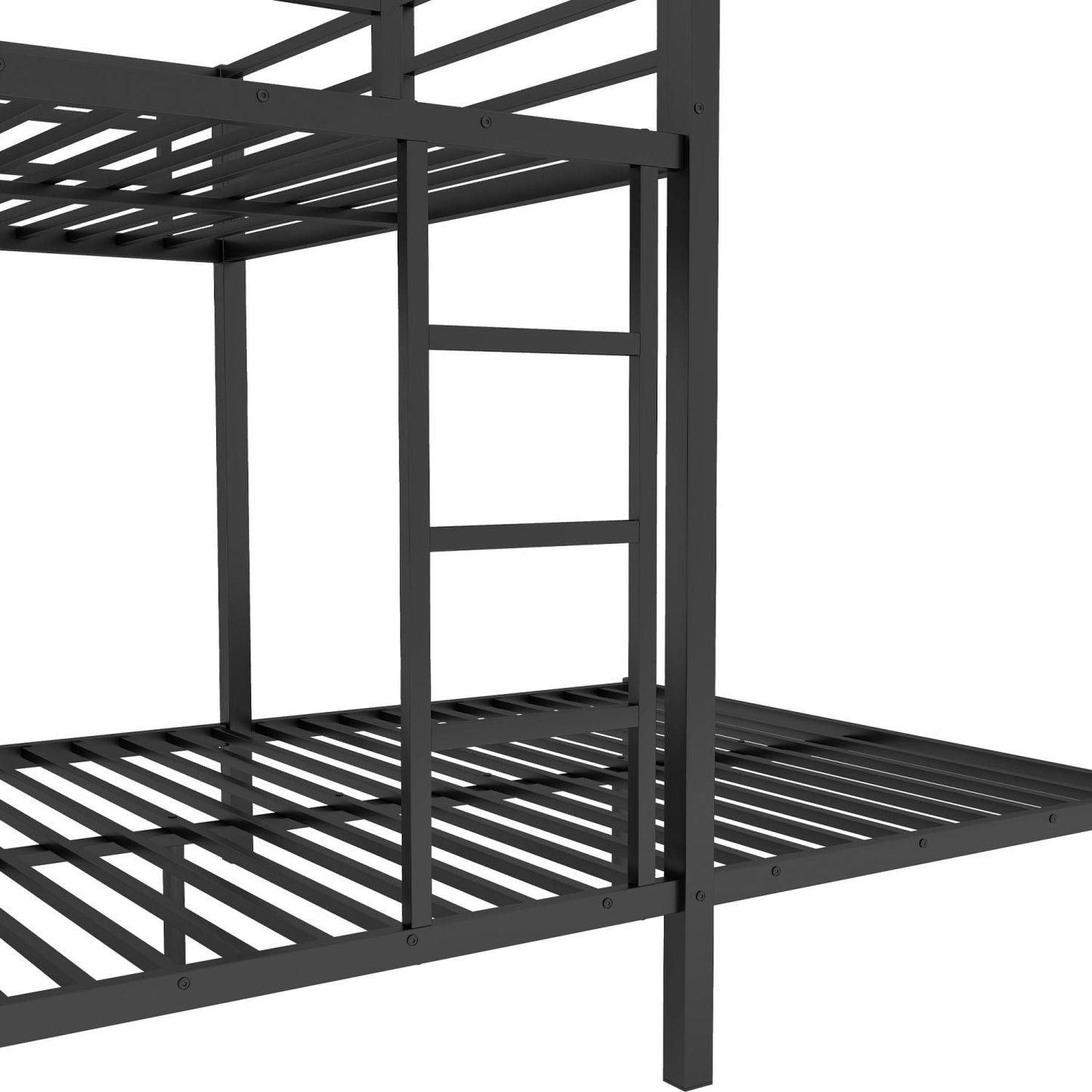 Shared Room Solution Queen Over Queen Metal Bunk Bed with Built-in Wardrobe, Desk, and Storage Chairs, Black | Just Better Bunk Beds