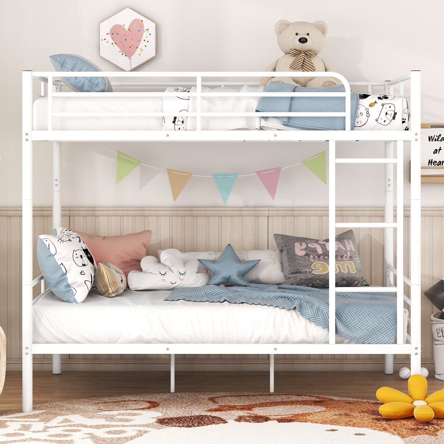 Full Over Full Metal Bunk Bed,  White