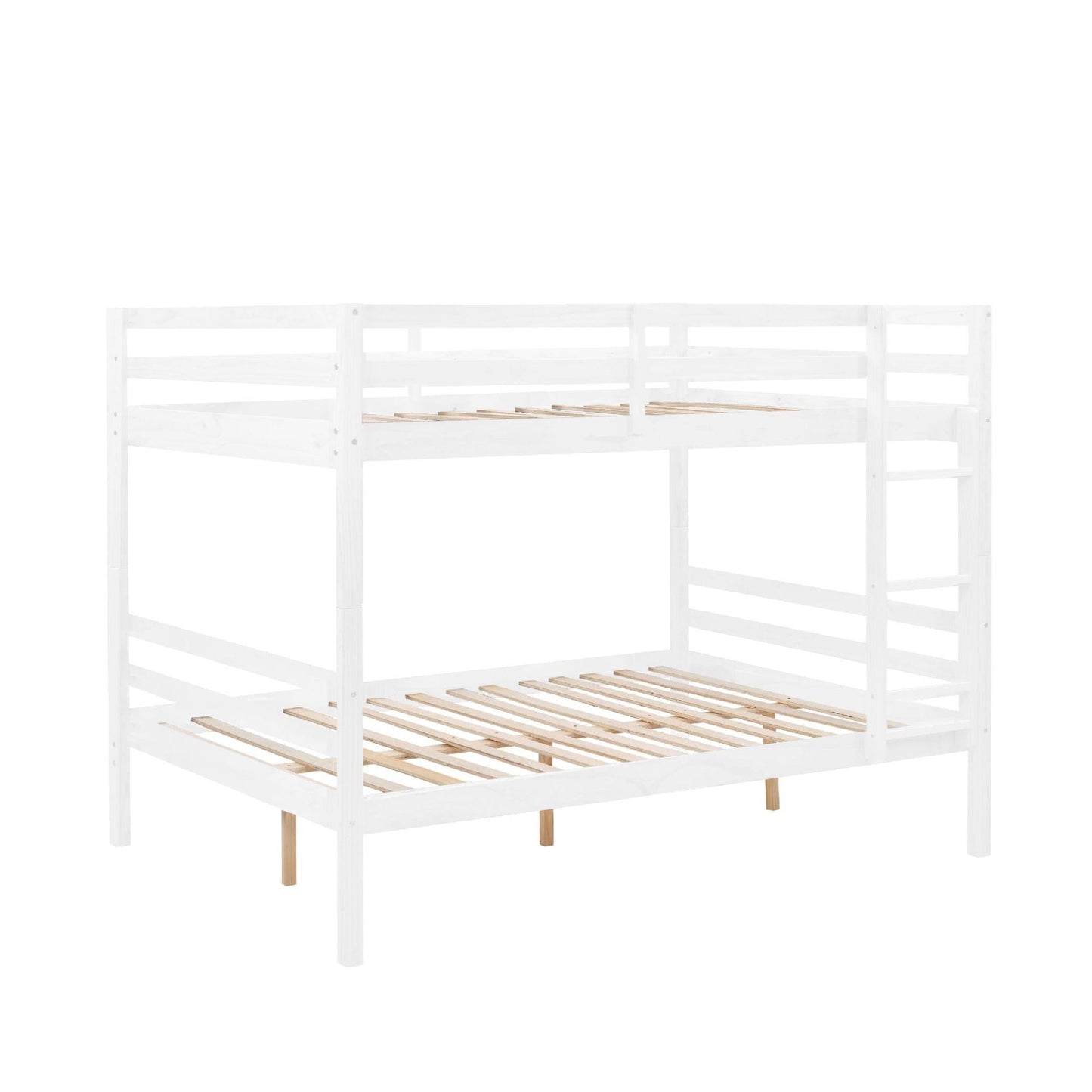 Dorm Room Full Over Full Wood Bunk Bed with Ladder and Guardrail, White | Just Better Bunk Beds
