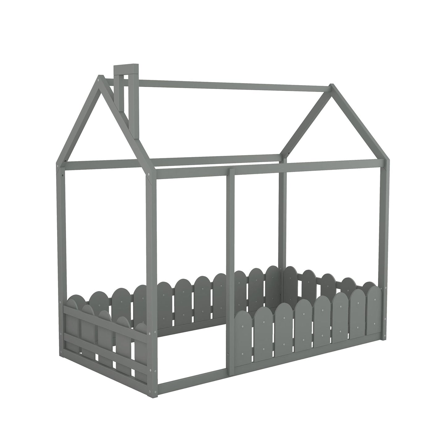 House-Style Twin Wood Bed Frame with Fence for Kids and Teens, Espresso, Gray, White | Just Better Bunk Beds