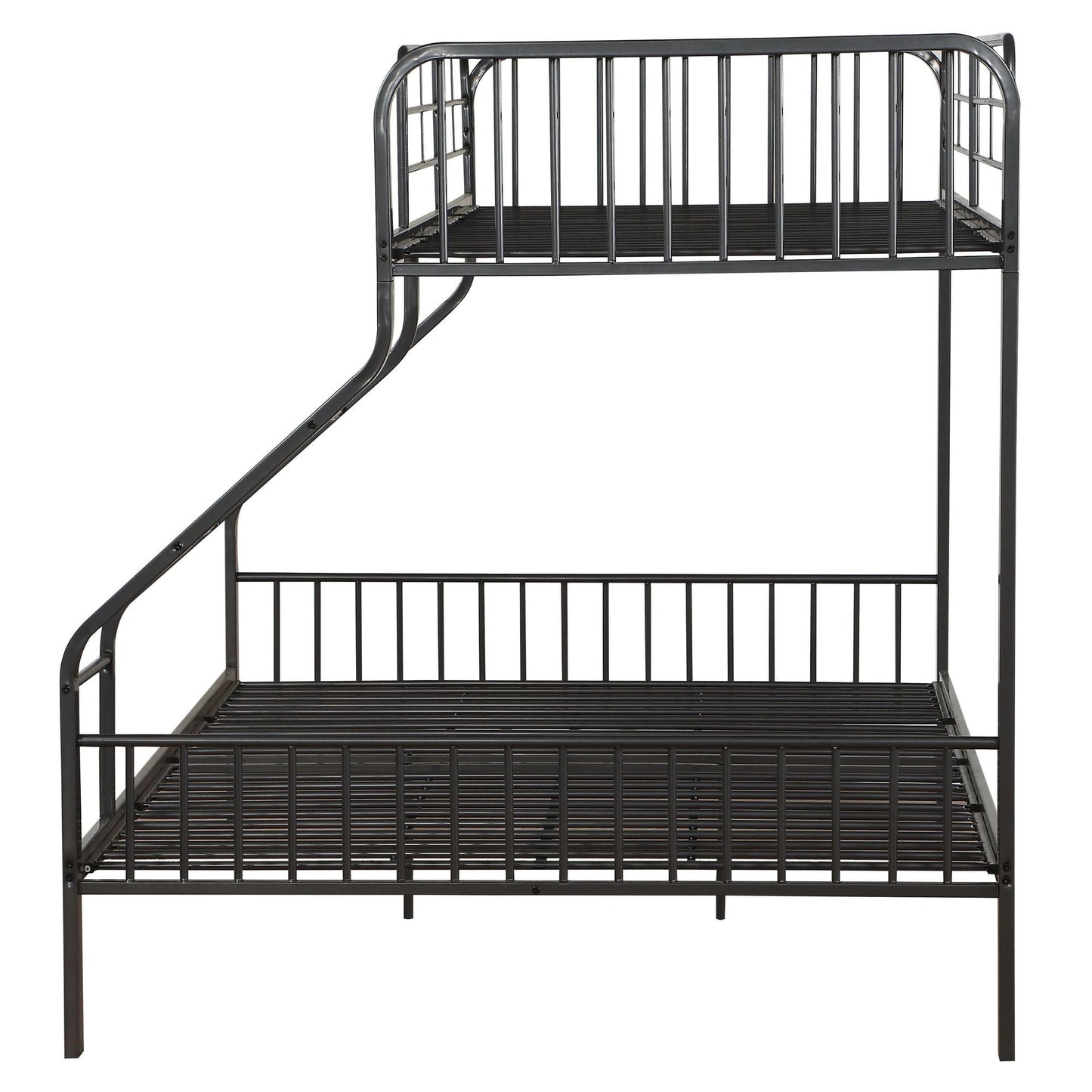 Heavy-Duty Twin XL Over Queen Wood Bunk Bed with Built-In Ladder, Gray | Just Better Bunk Beds