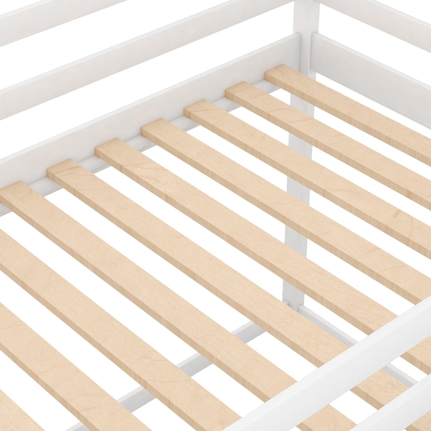 House-Style Low Twin Over Twin Wood Bunk Bed with Ladder, White | Just Better Bunk Beds
