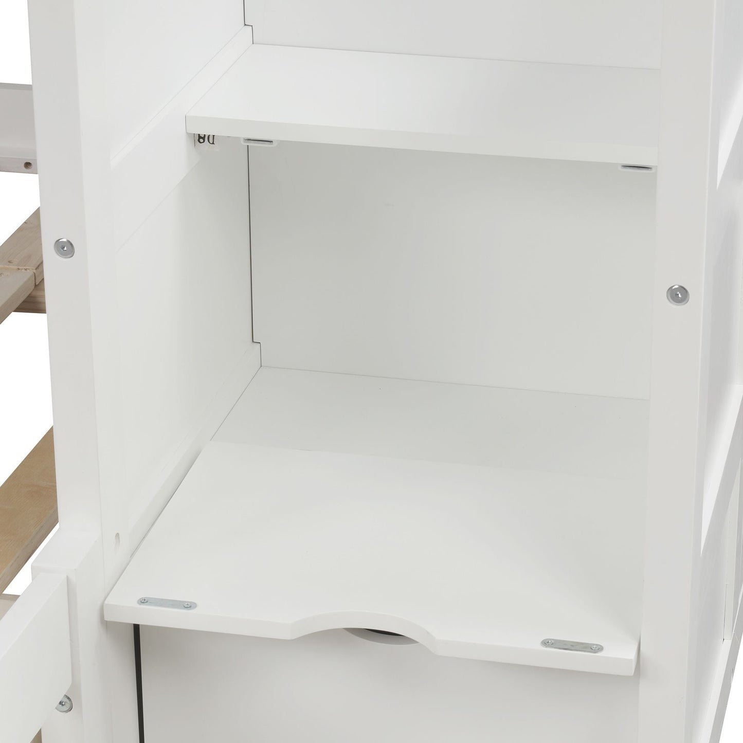 Convertible Twin Over Full Wood Bunk Bed with Storage Shelves and Drawers, White | Just Better Bunk Beds