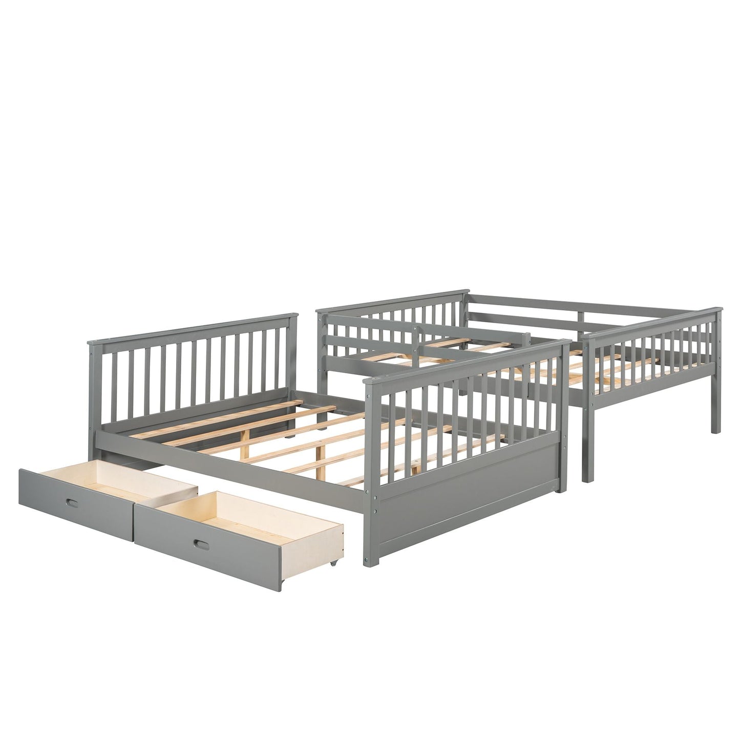 Storage-Enhanced Full Over Full Wood Bunk Bed with Ladders, Two Drawers, White | Just Better Bunk Beds