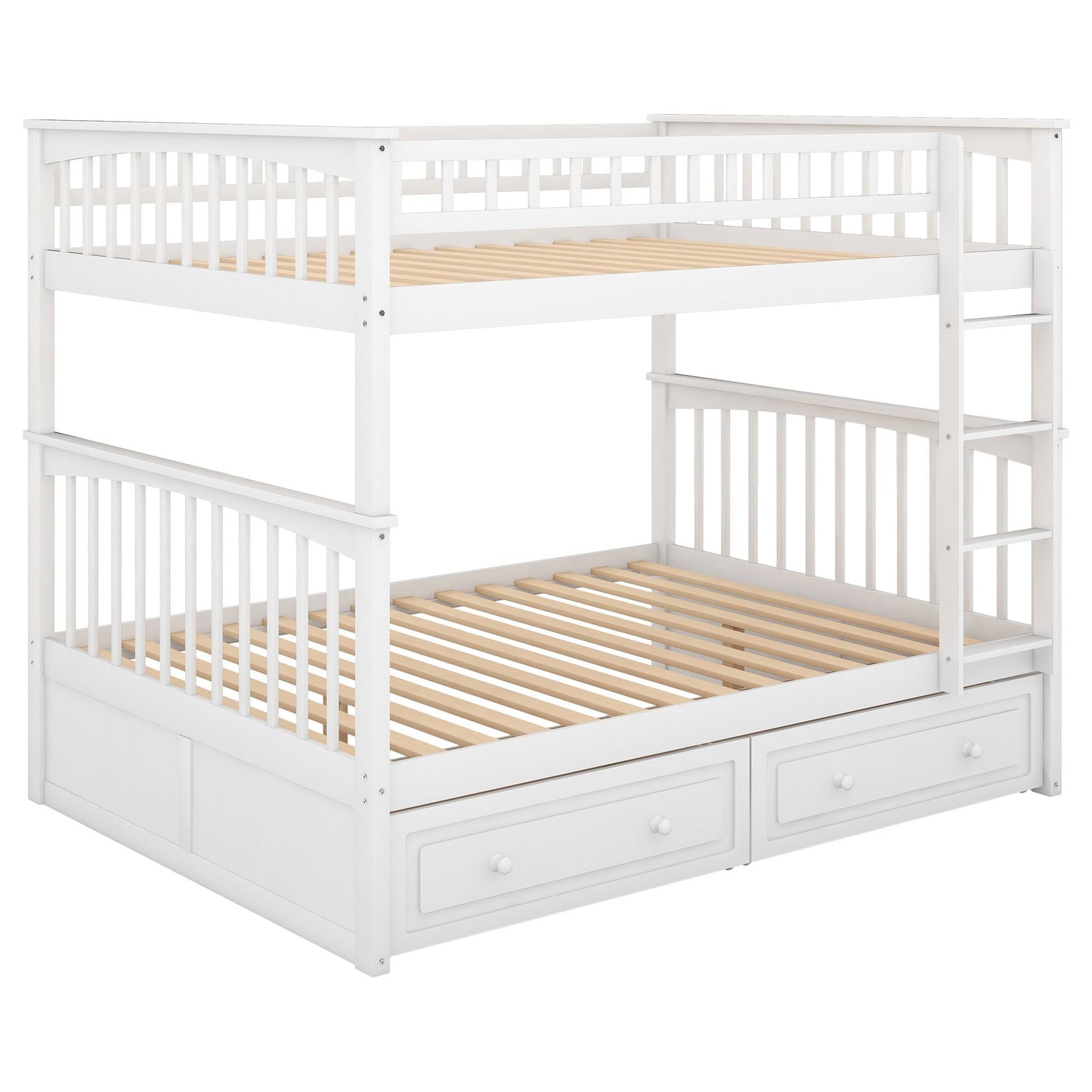 Convertible Full Over Full Wood Bunk Bed with Drawers, White | Just Better Bunk Beds