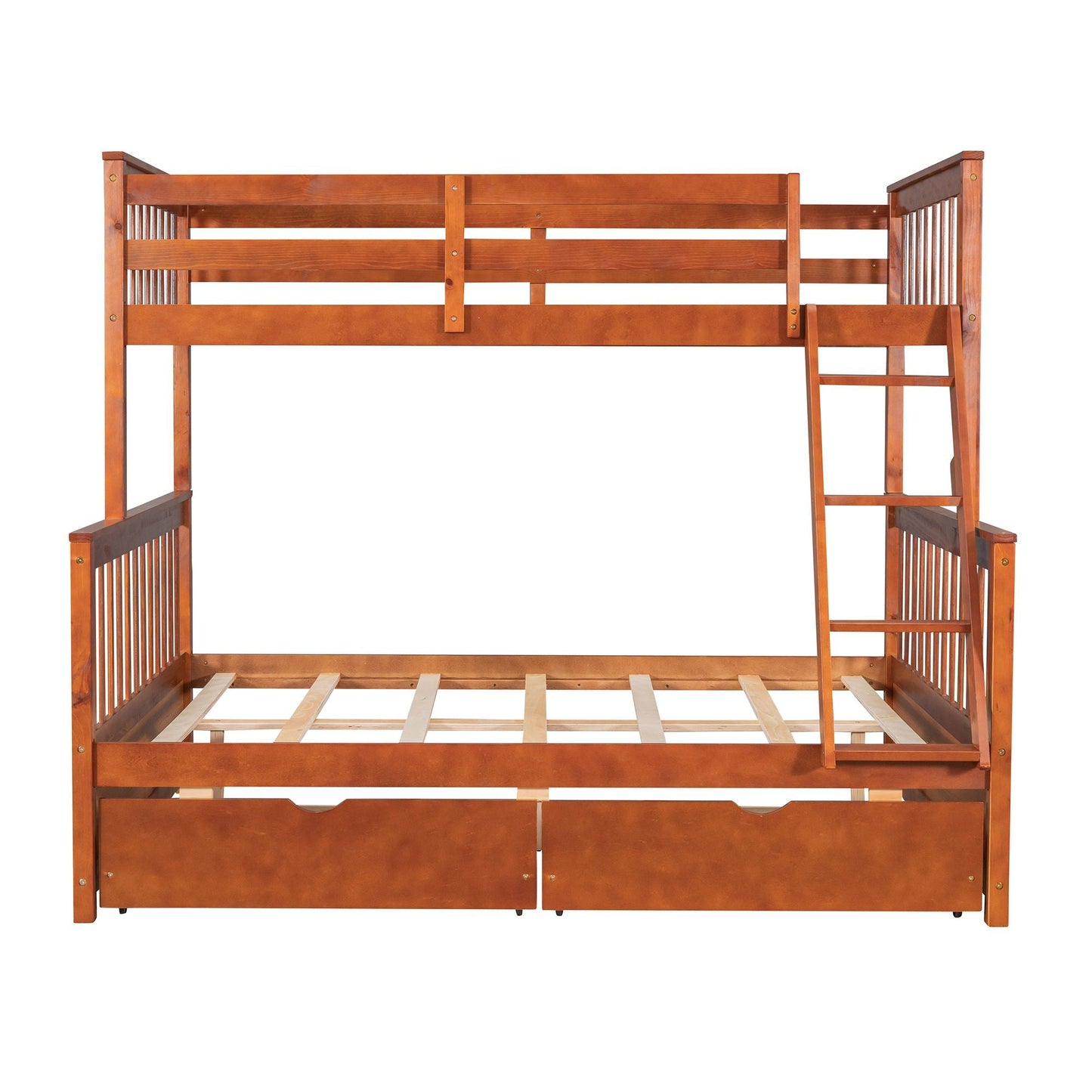 Heavy-Duty Twin Over Full Wood Bunk Bed with Ladders and Two Storage Drawers, White | Just Better Bunk Beds