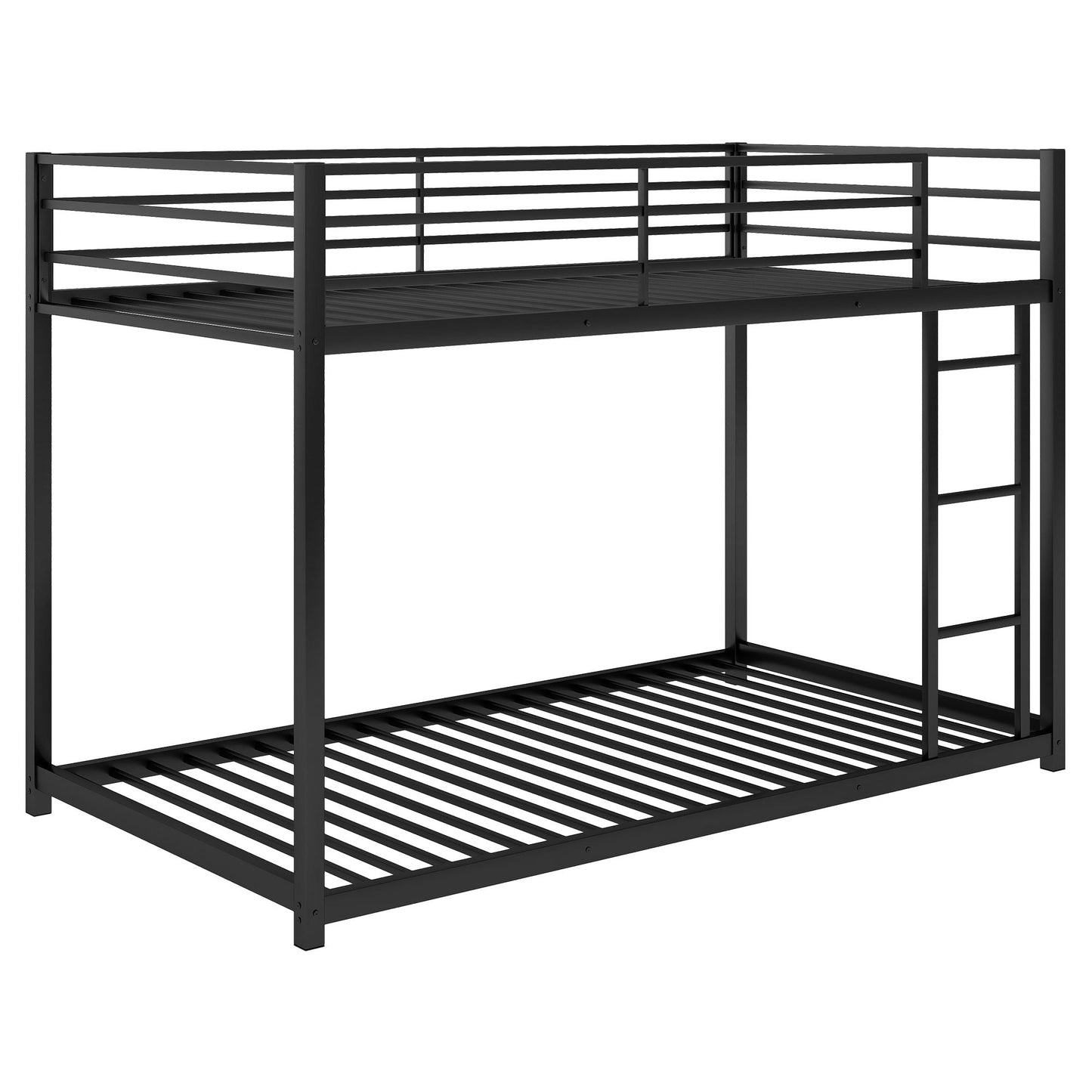 Low Profile Twin Over Twin Metal Bunk Bed with Ladder, White | Just Better Bunk Beds
