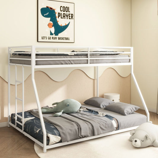 Heavy-Duty Twin Over Full Metal Bunk Bed with Stable Ladder, Low Profile, White | Just Better Bunk Beds