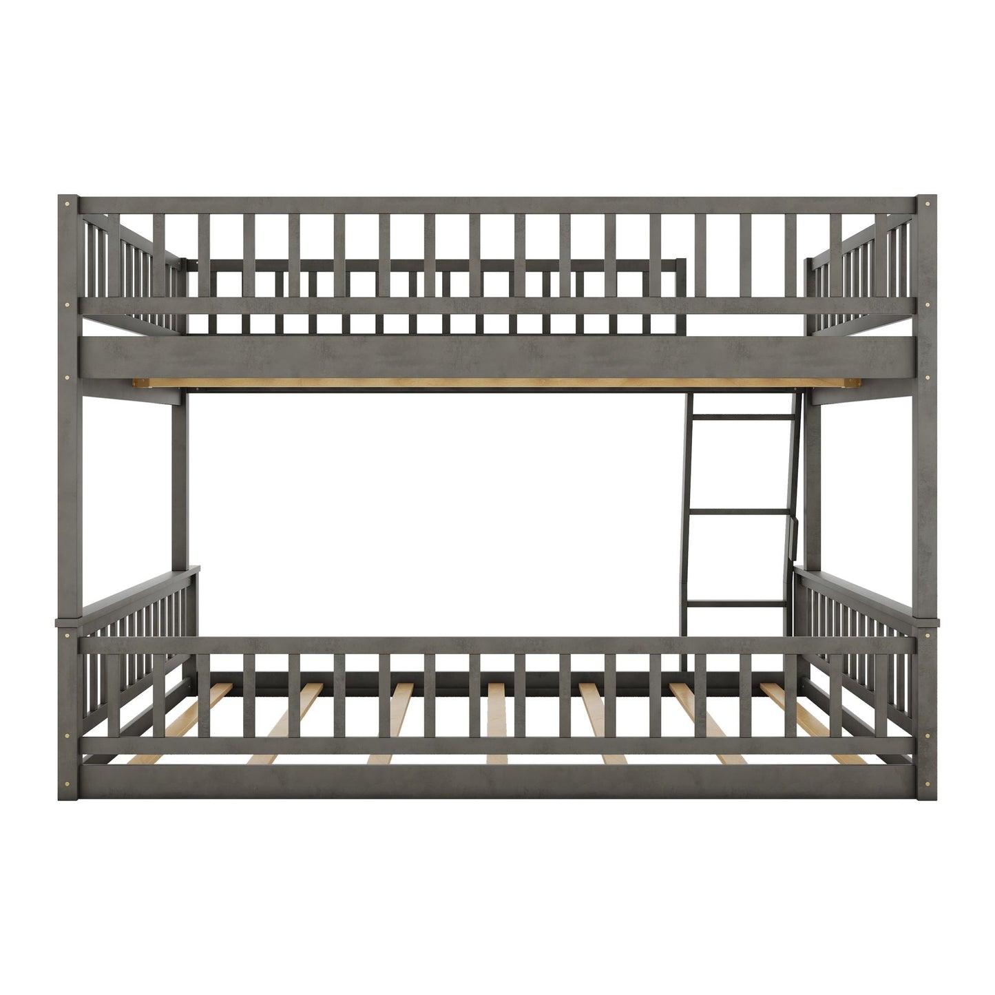 Space-Saving Full XL Over Queen Wood Bunk Bed with Ladder and Guardrails, Gray | Just Better Bunk Beds