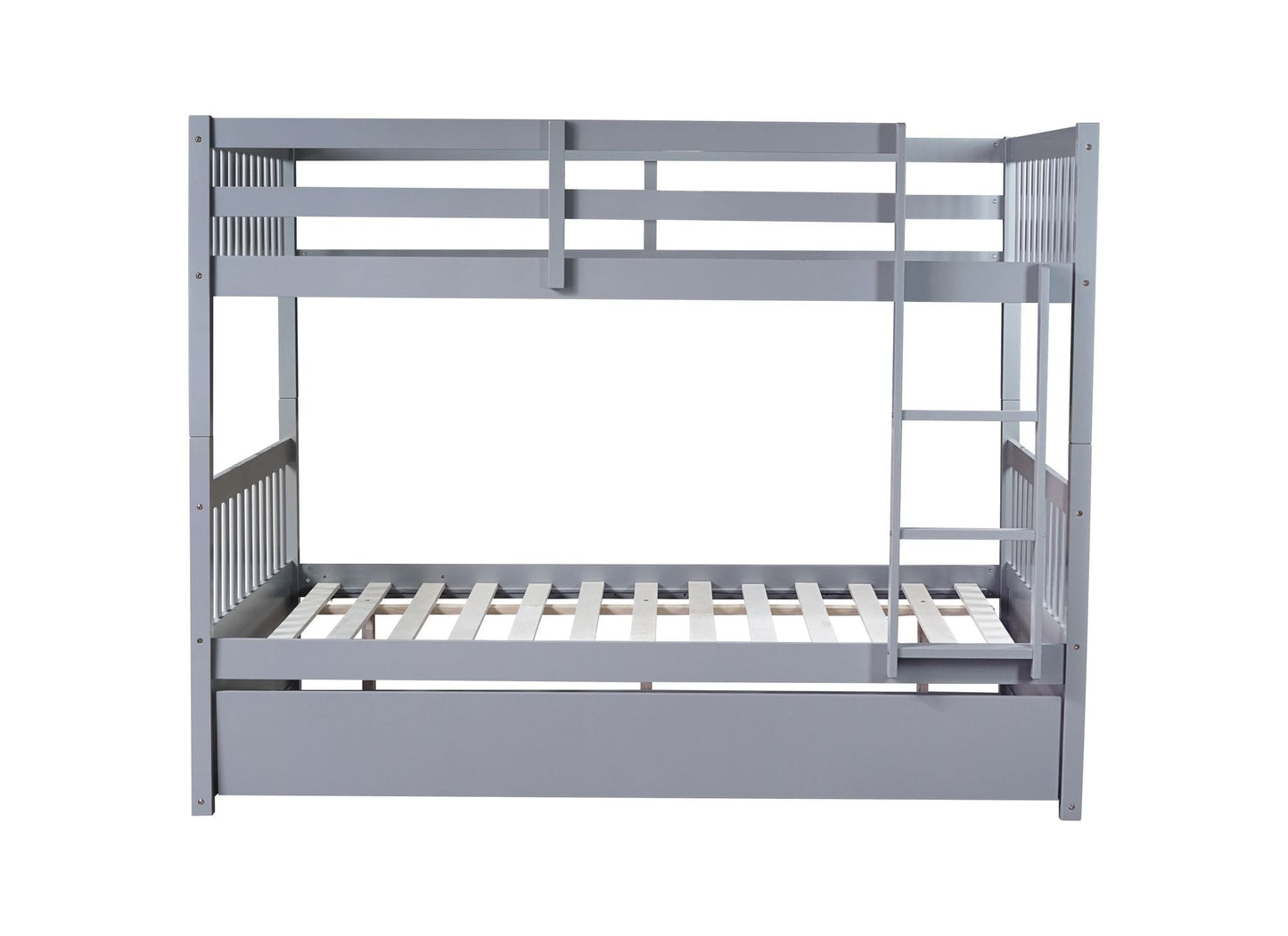Convertible Full Over Full Wood Bunk Bed with Trundle and Ladder, Gray | Just Better Bunk Beds