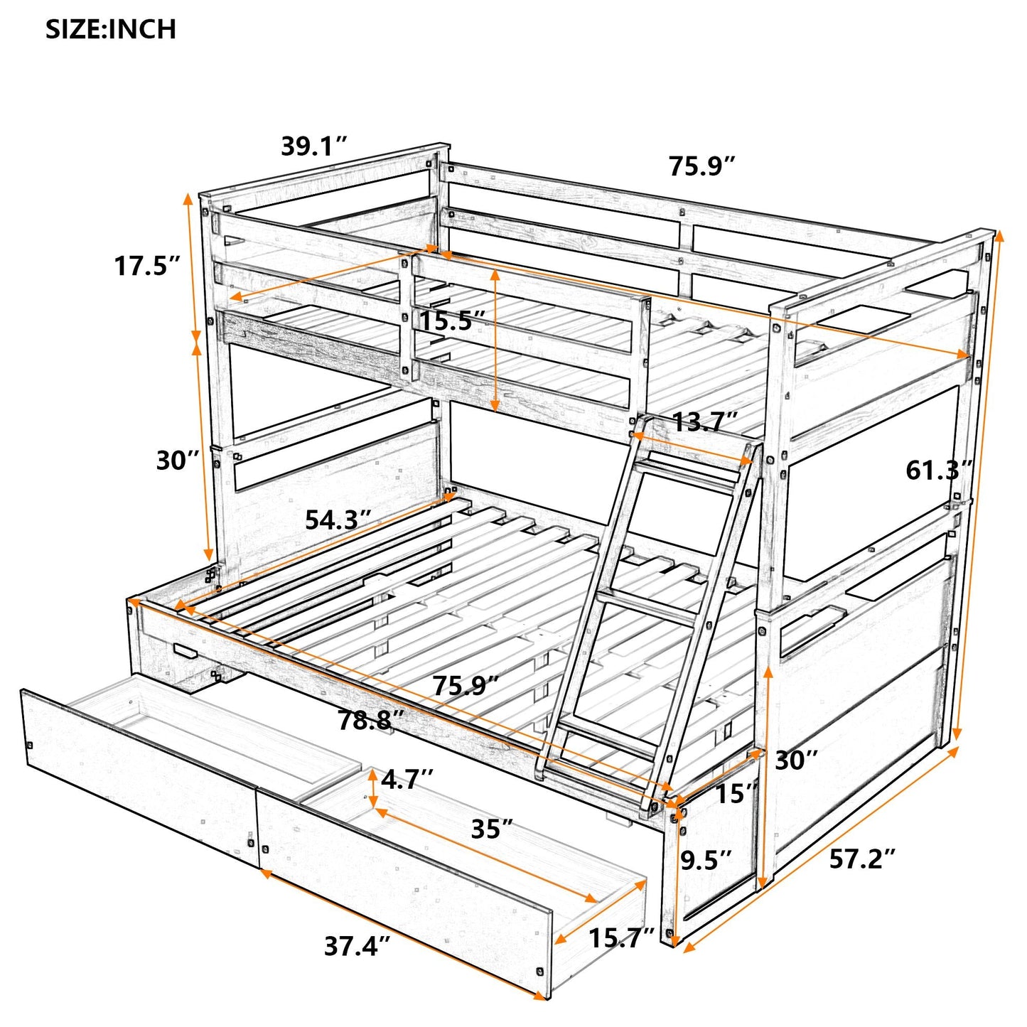Space-Saving Twin Over Full Wood Bunk Bed with Storage, White | Just Better Bunk Beds