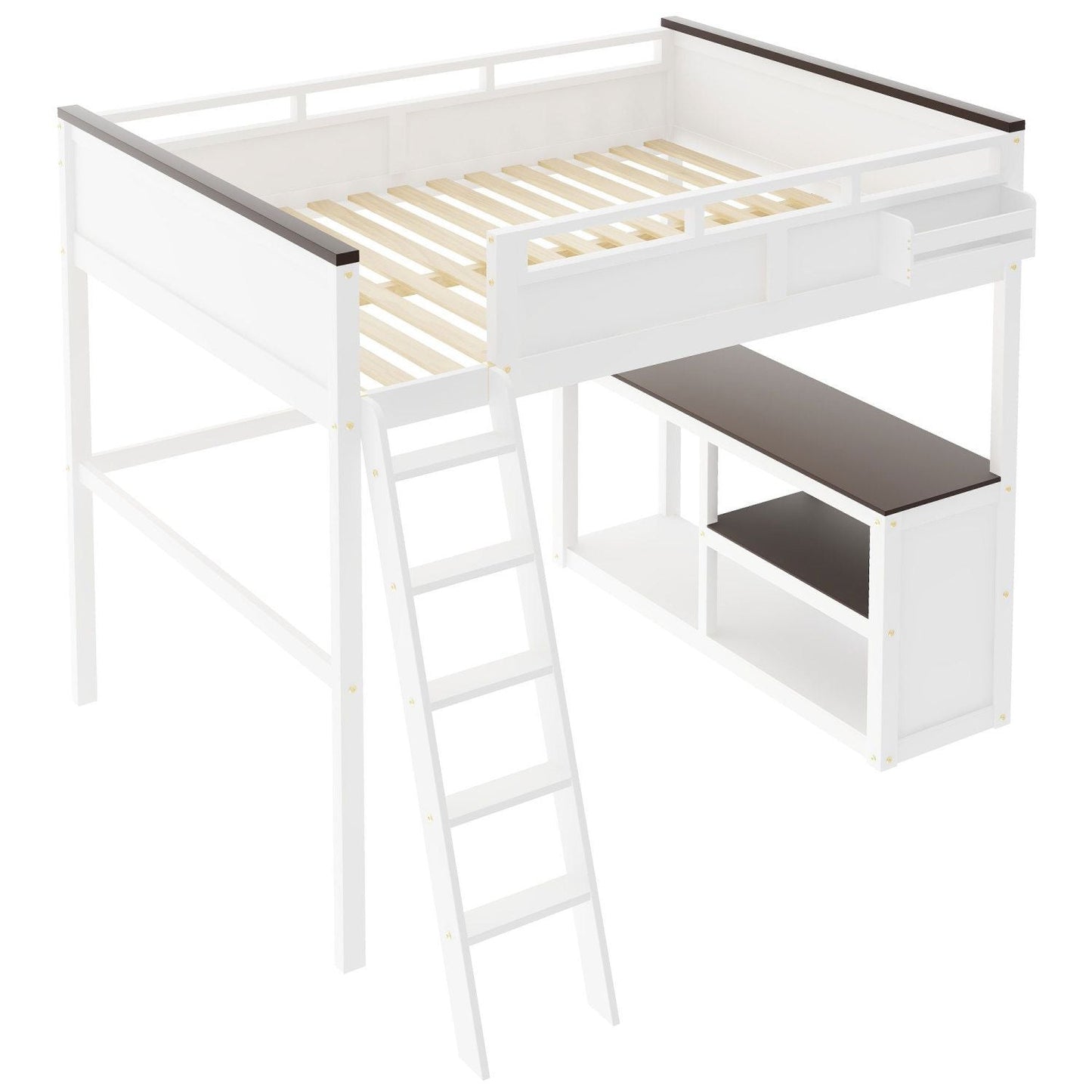 Space-Saving Queen Wood Loft Bed with Desk, Storage & USB Charging Station, White | Just Better Bunk Beds