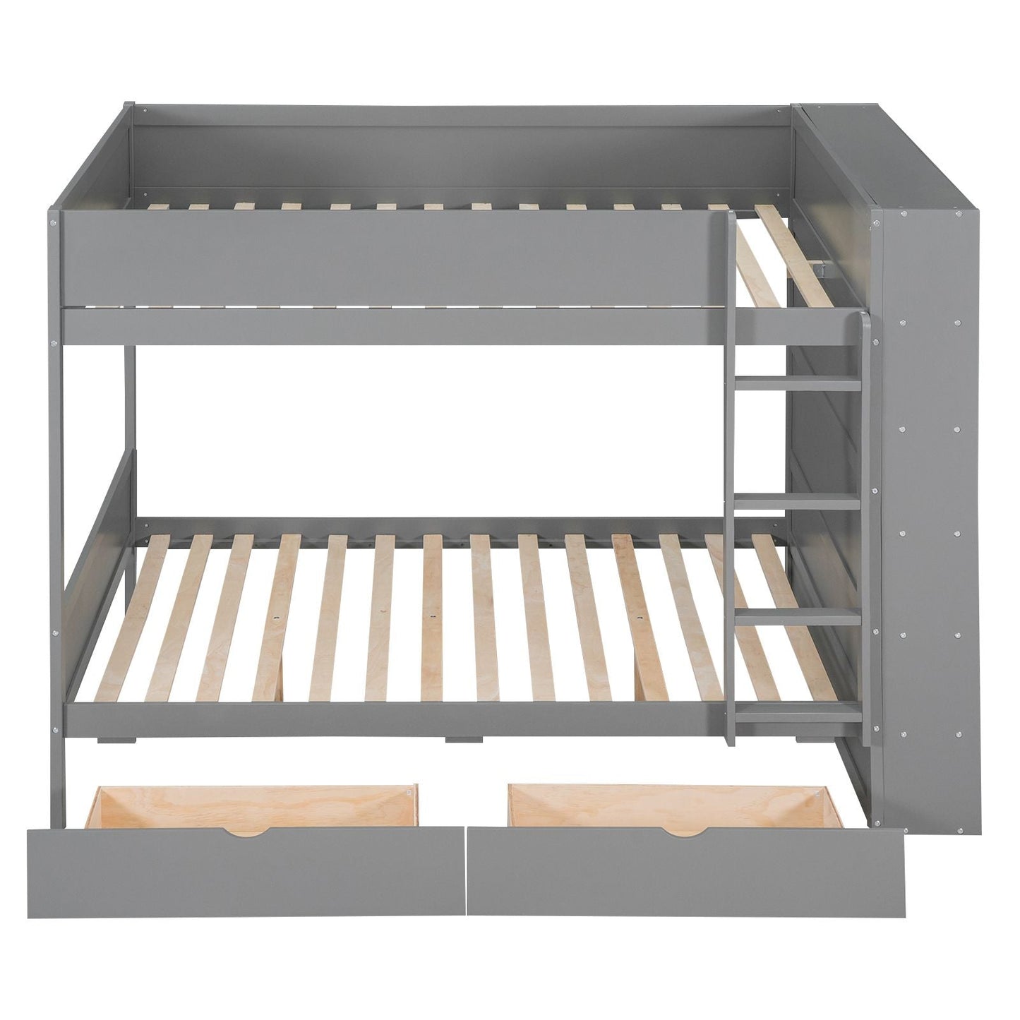 Storage Full Over Full Wood Bunk Bed with 2 Drawers and Multi-Layer Cabinet, Gray | Just Better Bunk Beds