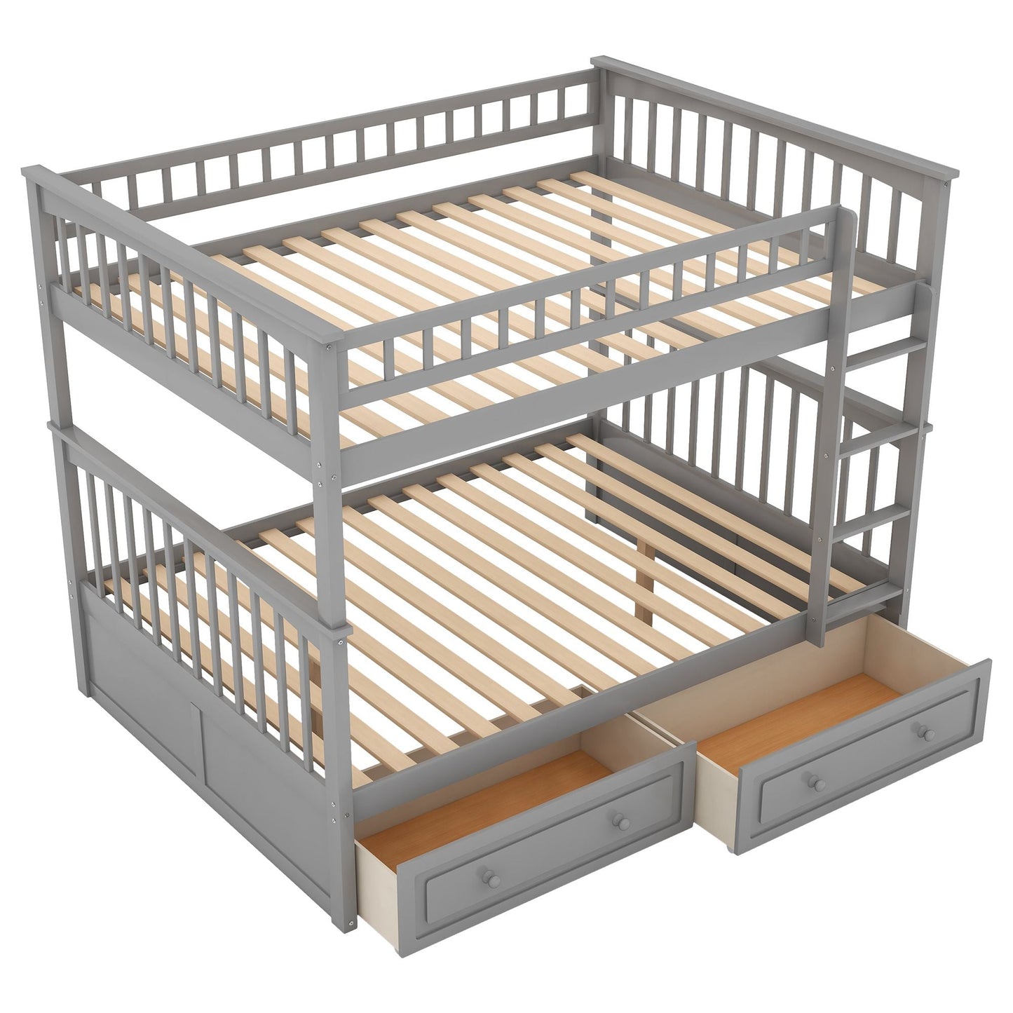 Convertible Full Over Full Wood Bunk Bed with Drawers, Gray | Just Better Bunk Beds