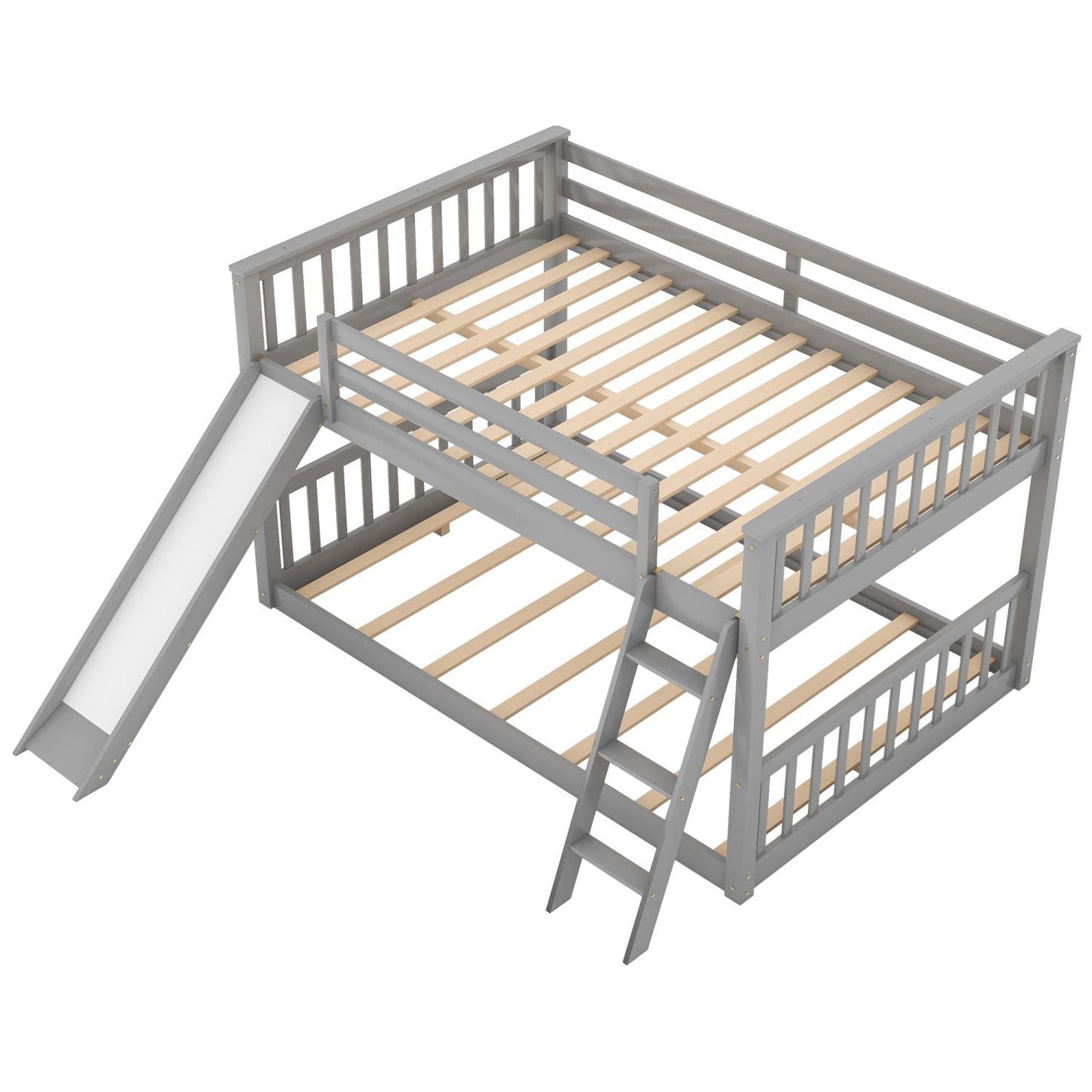 Fun Convertible Slide Full Over Full Wood Bunk Bed, Gray | Just Better Bunk Beds