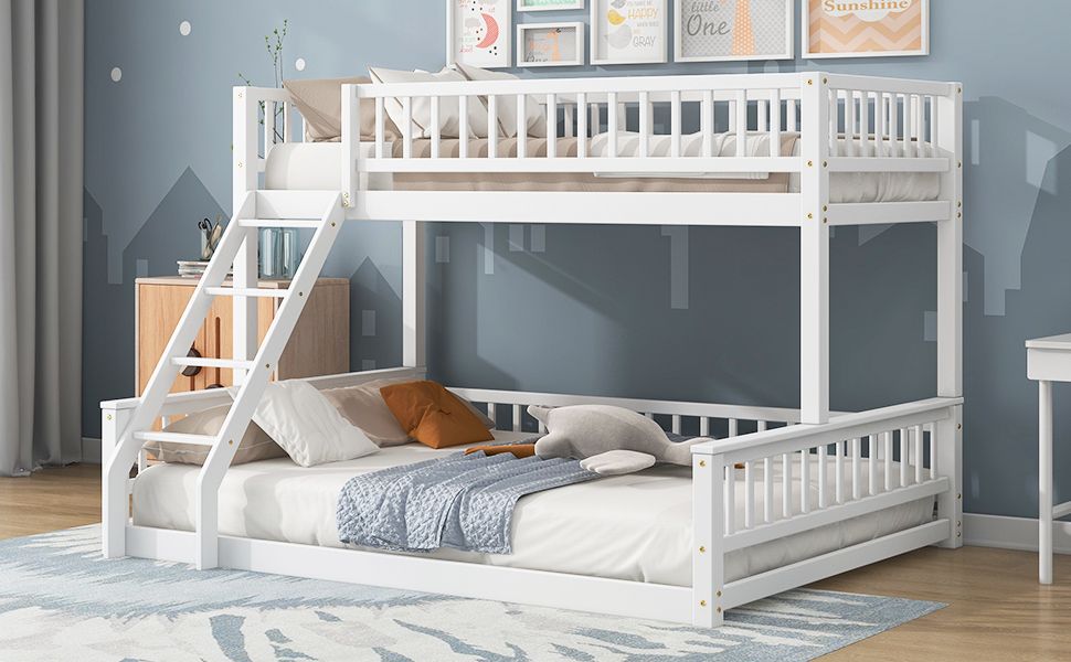 Shared Room Solution Twin XL Over Queen Wood Bunk Bed, White | Just Better Bunk Beds