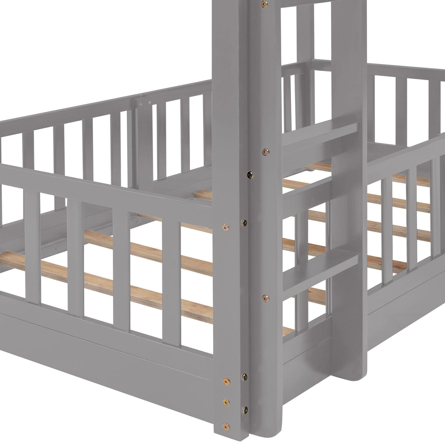Kids Bedroom Twin Over Twin Wood Bunk Bed with Slide and Ladder, White | Just Better Bunk Beds