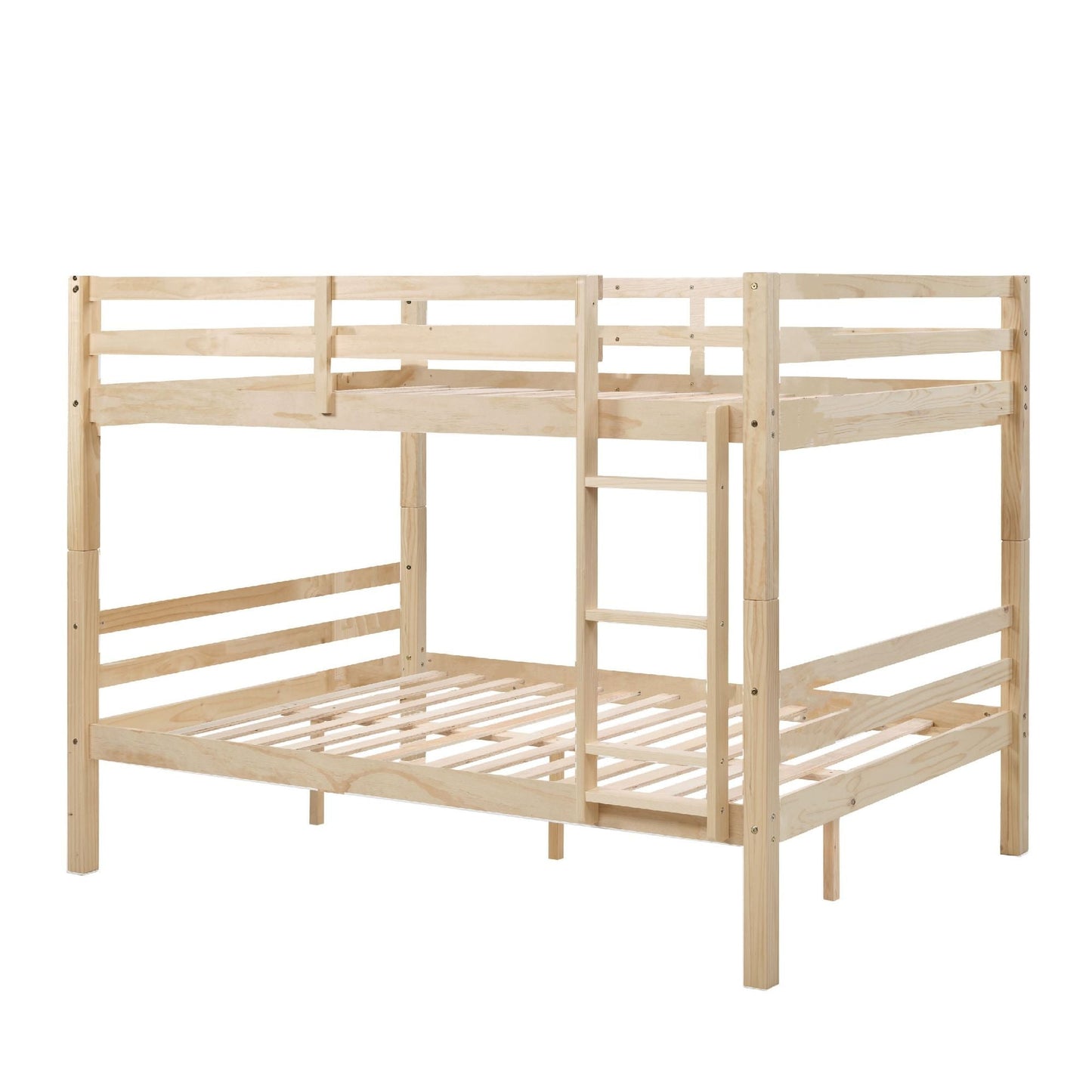 Heavy-Duty Full Over Full Wood Bunk Bed with Thick Posts, High Guardrail, Ladder, Natural | Just Better Bunk Beds