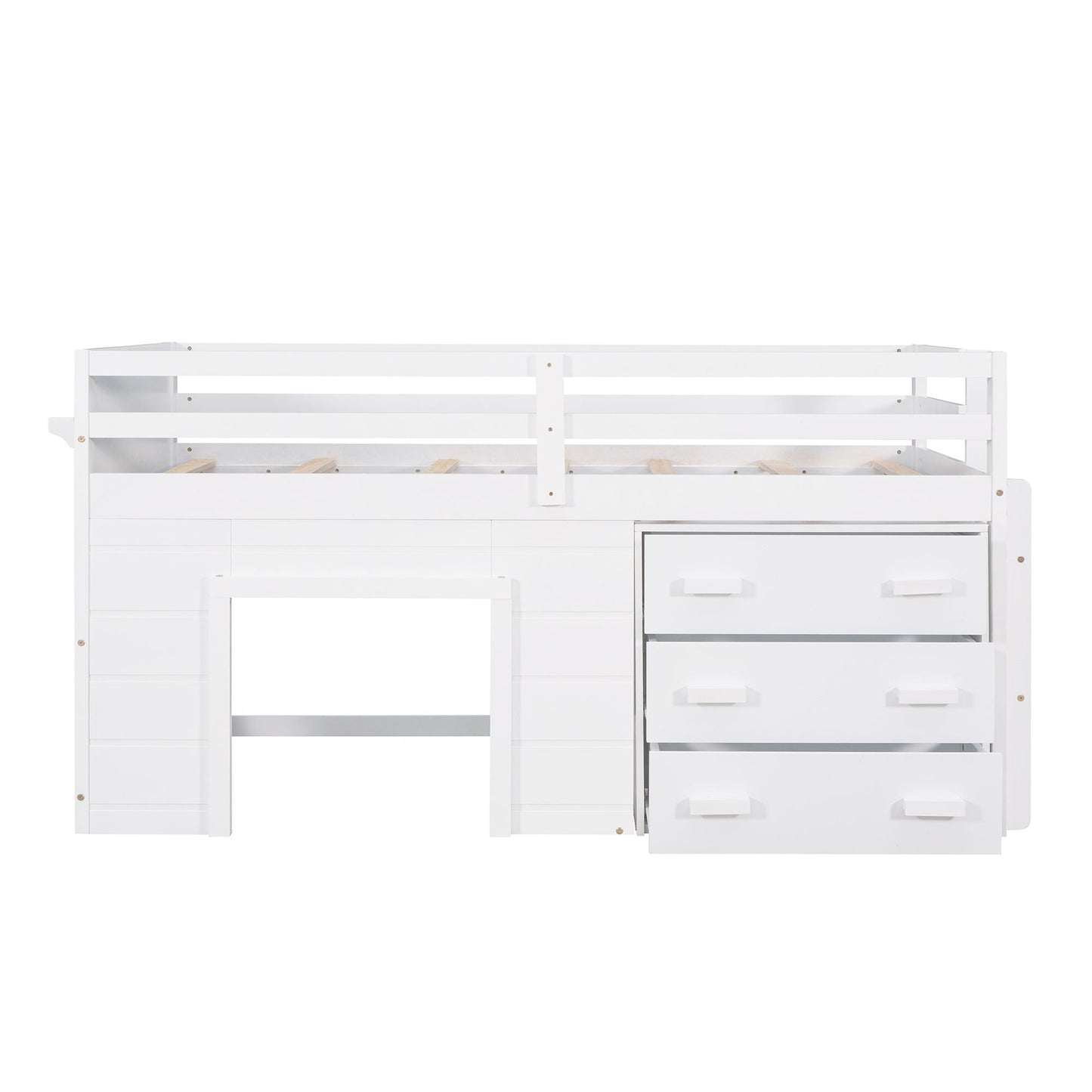 Kids Bedroom Twin Wood Loft Bed with Cabinet and Shelf, White | Just Better Bunk Beds