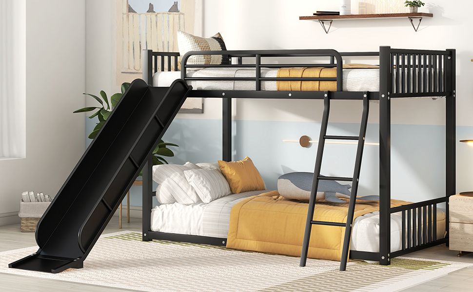 Space-Saving Metal Bunk Bed with Slide Twin Over Twin, White | Just Better Bunk Beds