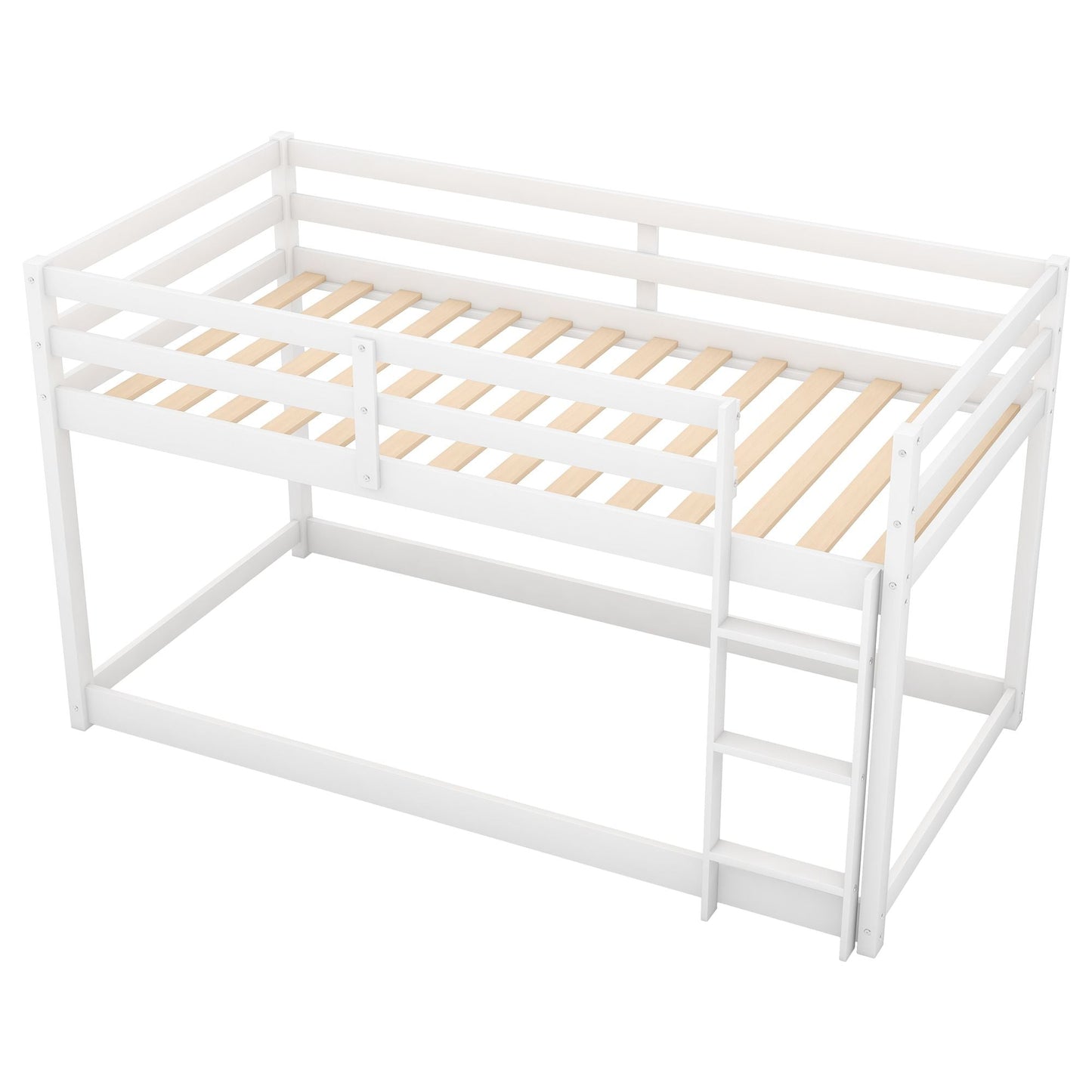 Space-Saving Twin Wood Bunk Bed with Built-In Ladder, White | Just Better Bunk Beds