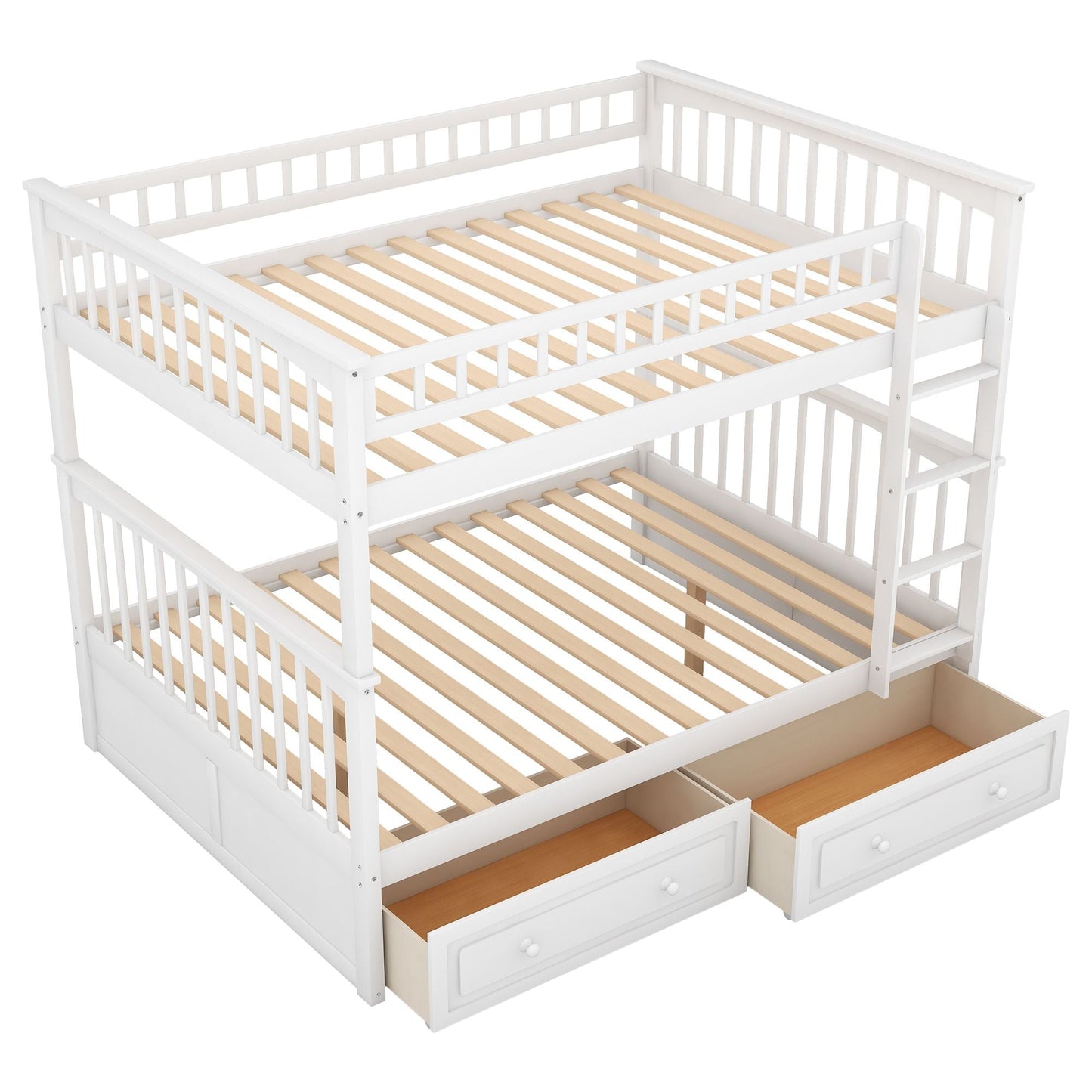 Convertible Full Over Full Wood Bunk Bed with Drawers, White | Just Better Bunk Beds
