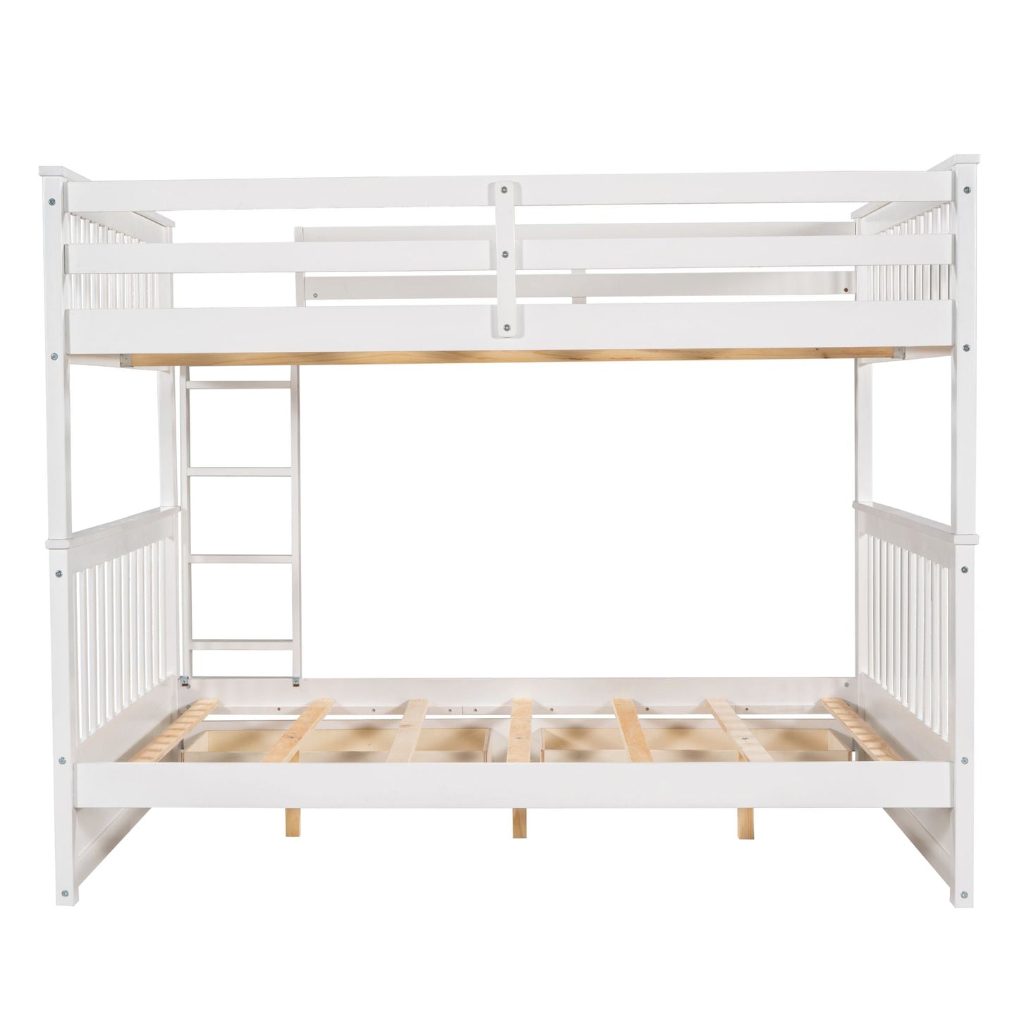 Spacious Full Over Full Wood Bunk Bed with Ladders and Two Storage Drawers, White | Just Better Bunk Beds