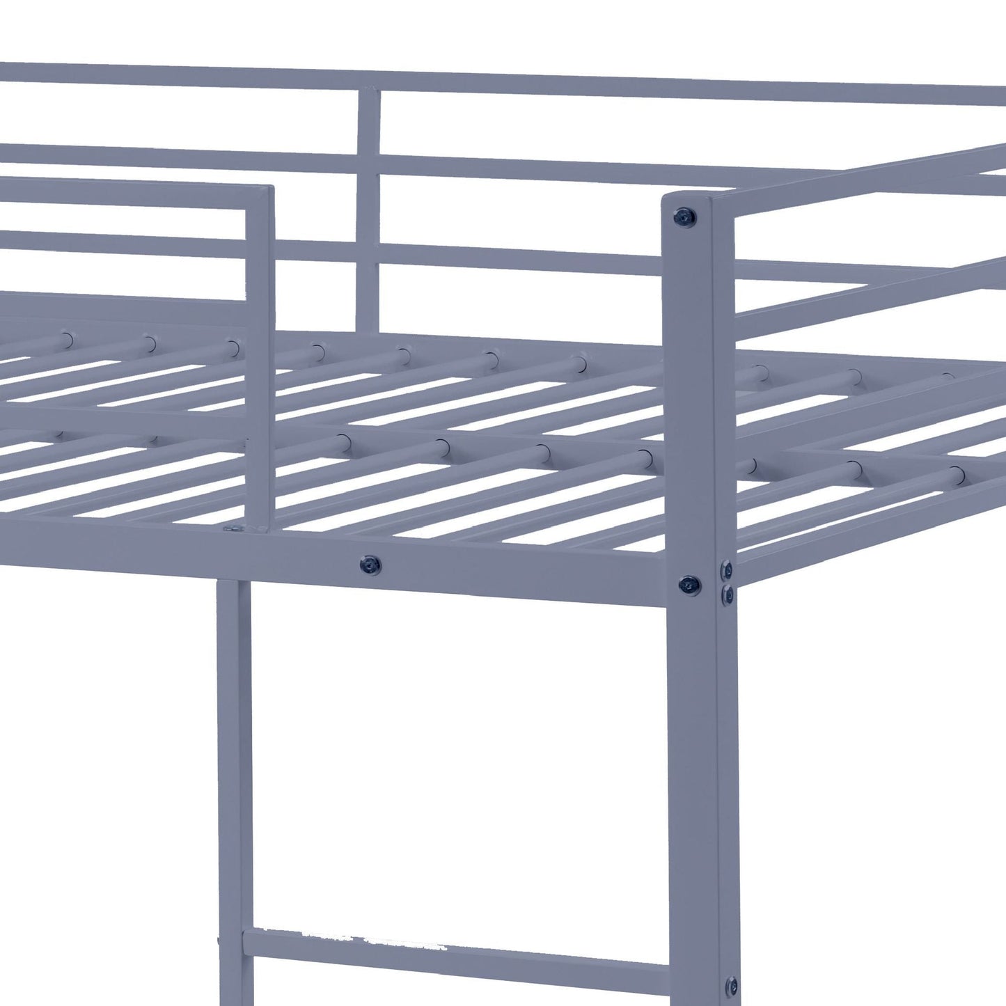 Heavy-Duty Full Over Full Metal Bunk Bed with Built-in Ladder and Safety Guard Rail, Gray | Just Better Bunk Beds