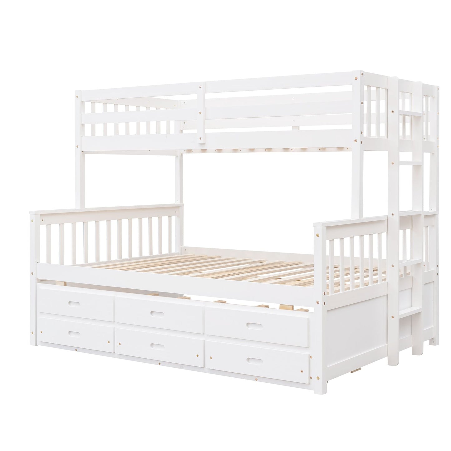Versatile Twin Over Full Wood Bunk Bed, White with Trundle and Drawers | Just Better Bunk Beds