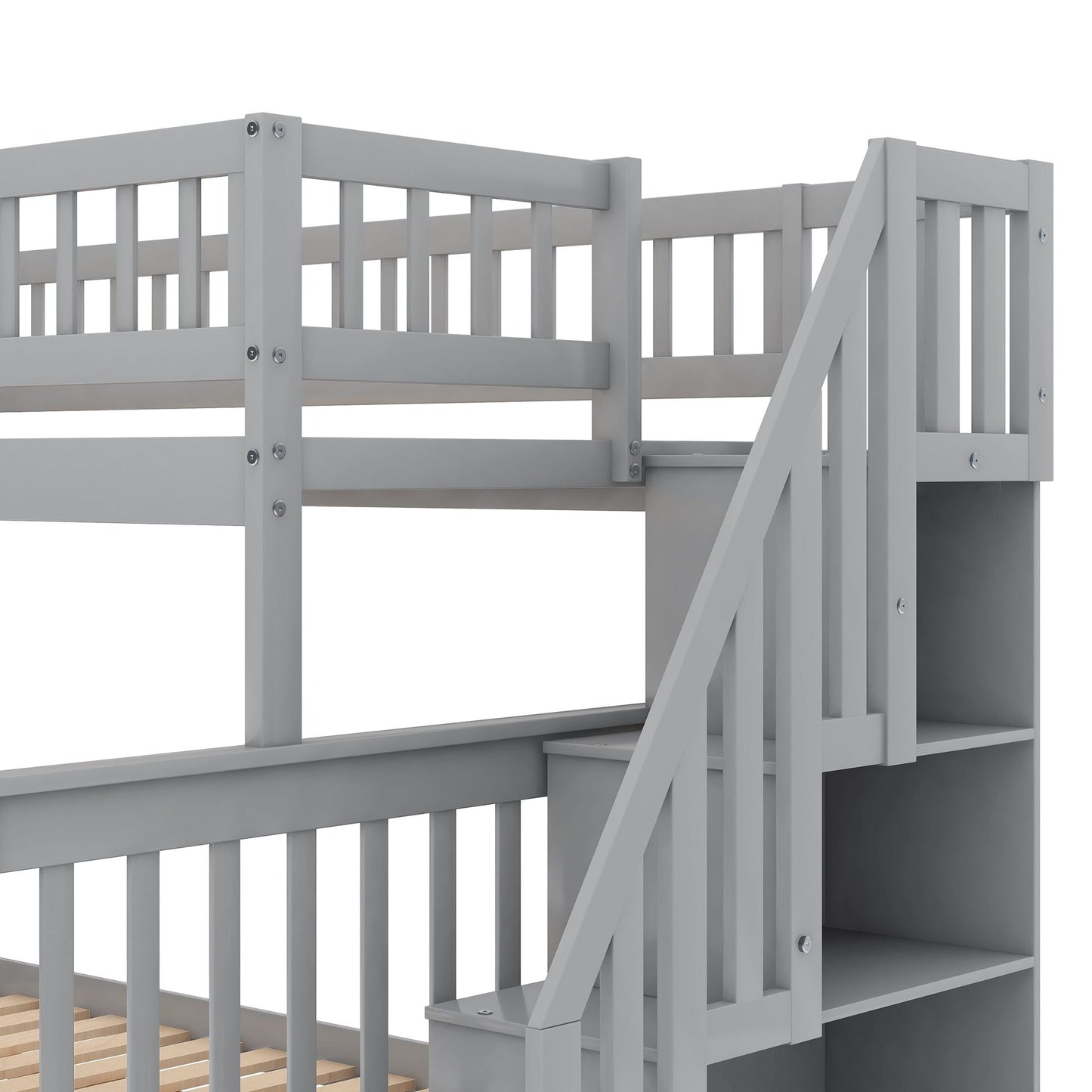Staircase Storage Twin Over Full Wood Bunk Bed with Storage, White | Just Better Bunk Beds