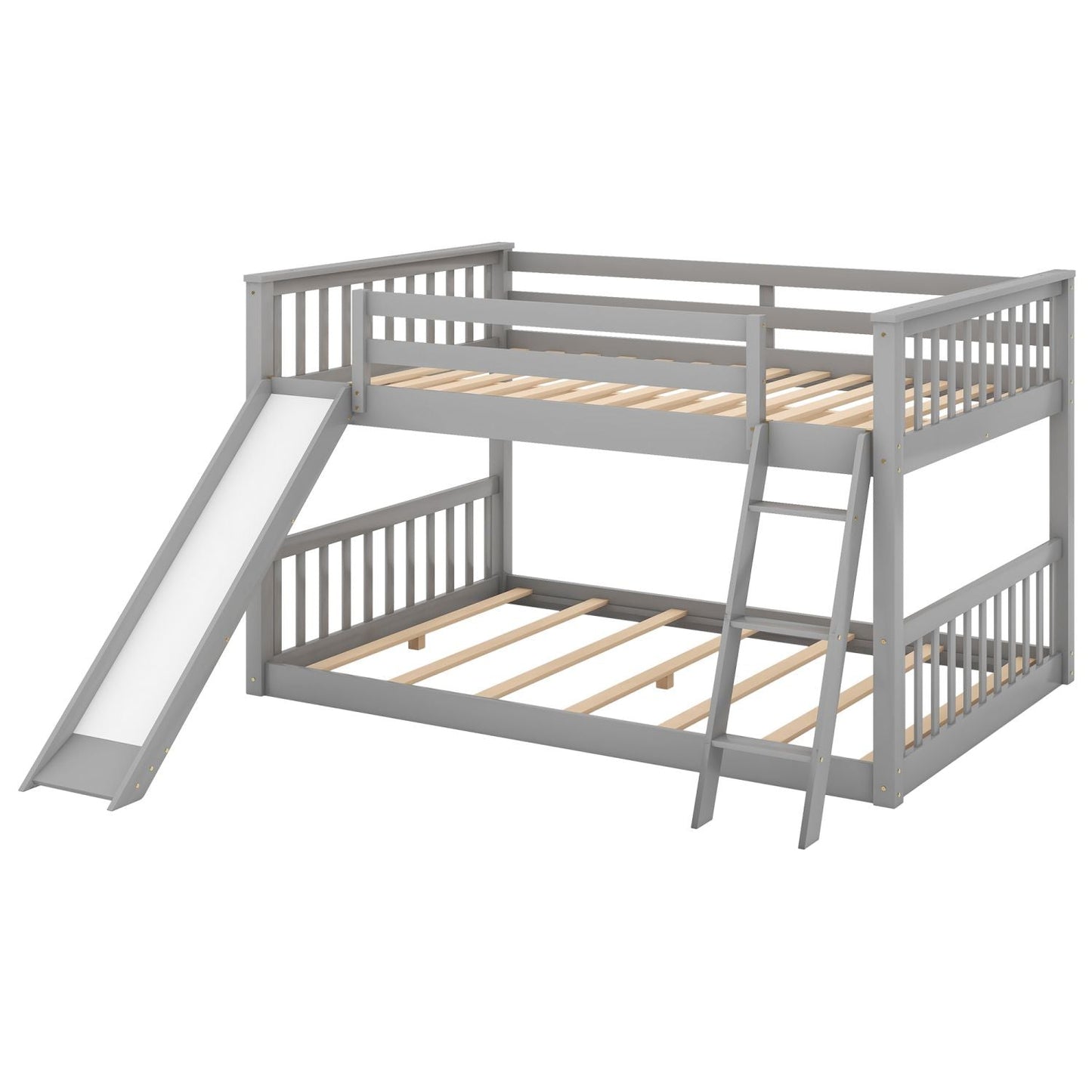 Fun Convertible Slide Full Over Full Wood Bunk Bed, Gray | Just Better Bunk Beds
