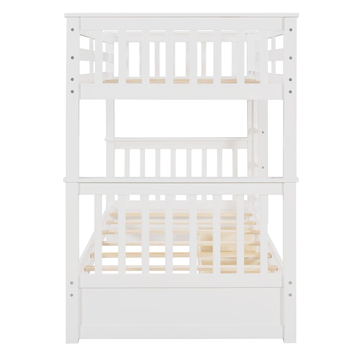 Storage-Enhanced Twin Over Twin Wood Bunk Bed with Ladders, Two Drawers, White | Just Better Bunk Beds