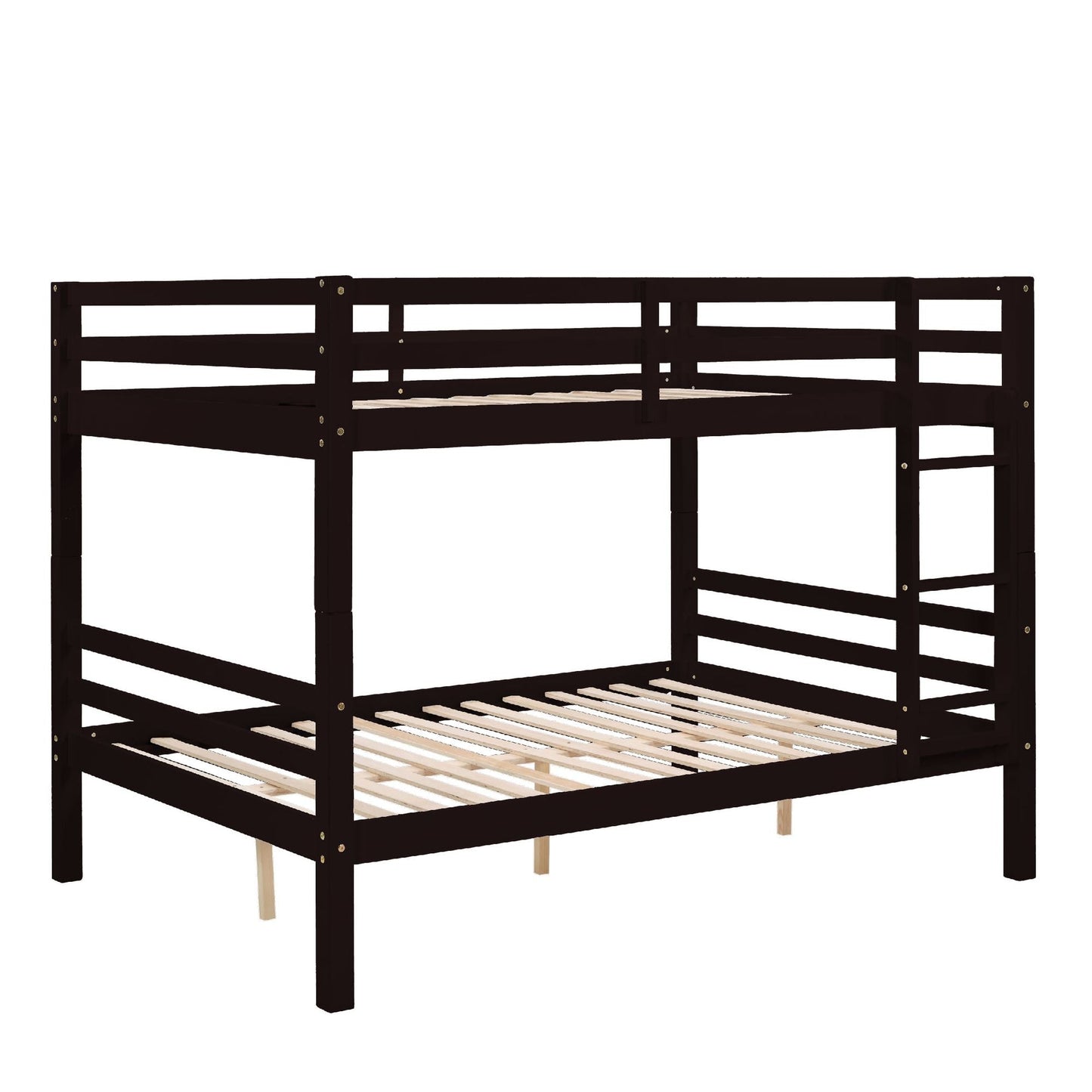 Durable Full Over Full Wood Bunk Bed with Thick Posts, High Guardrail, Ladder, Espresso | Just Better Bunk Beds